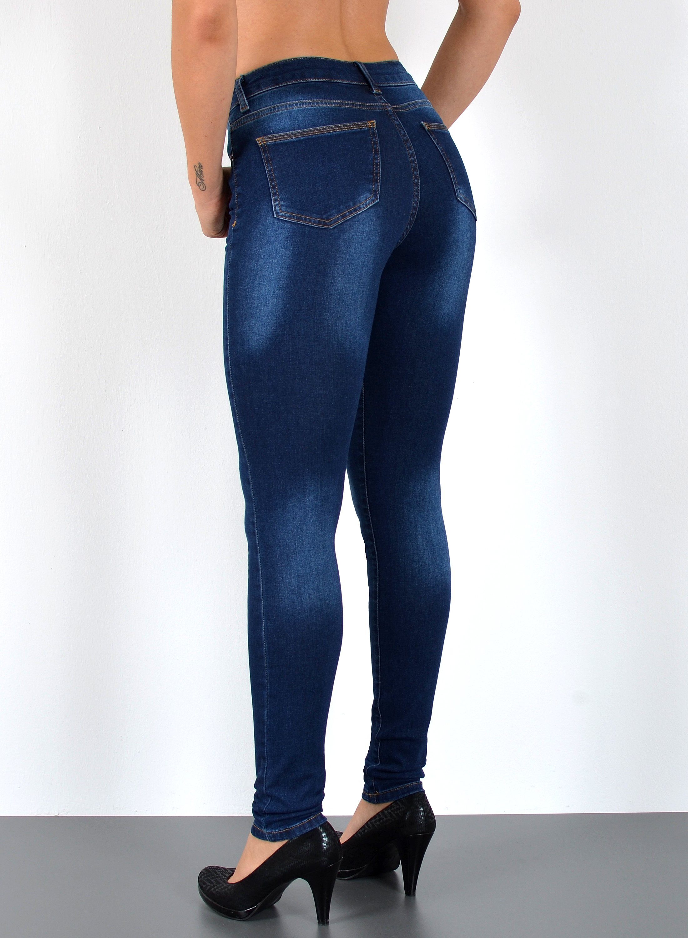 ESRA Skinny-fit-Jeans S400 Damen High Waist Skinny Jeans Stretch Hose hohe Leibhöhe bis Übergröße