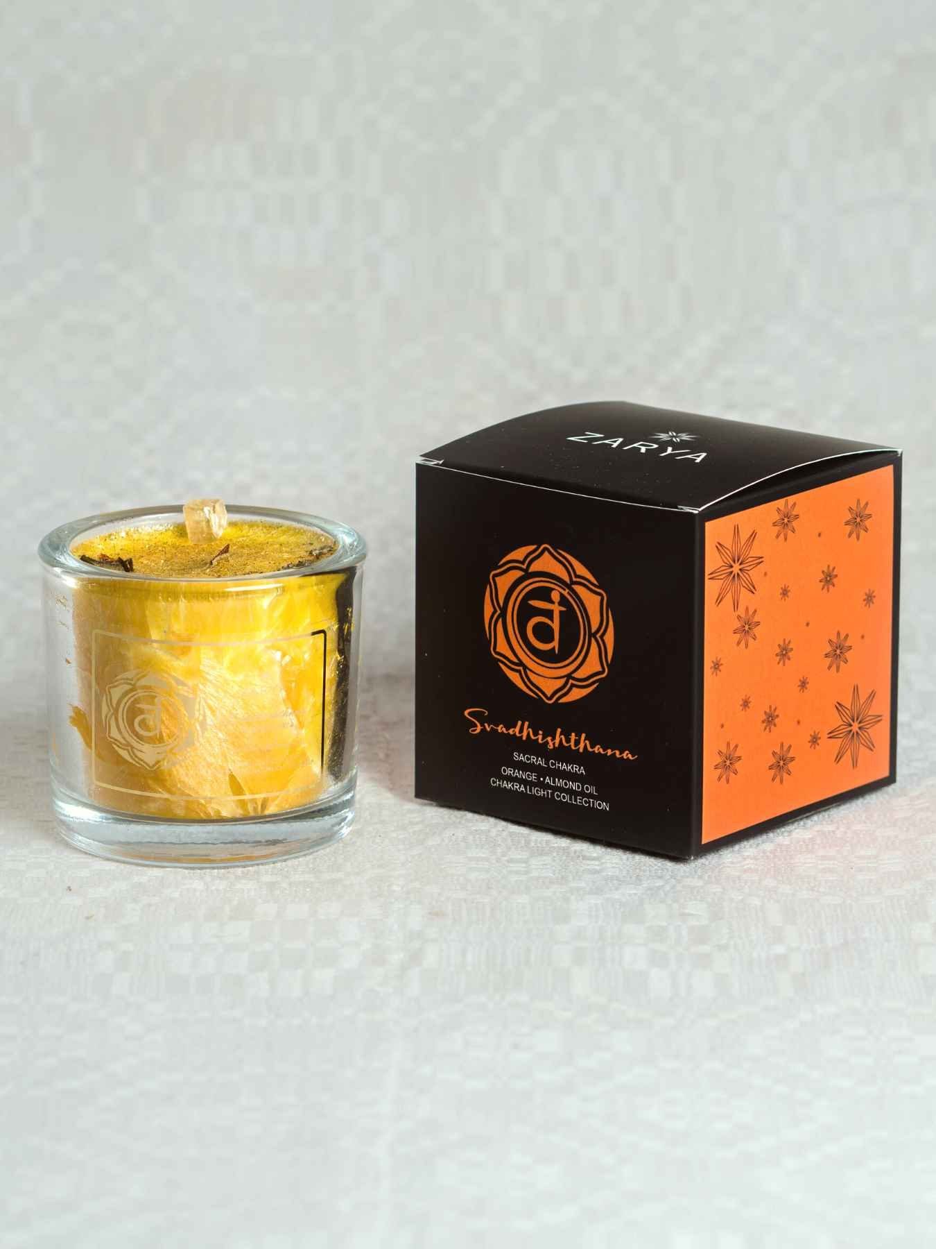 chakrana Duftkerze Geschenkverpackung Orange Glasbehälter Chakra–Duftkerze edler mit Bio-Stearin, aus