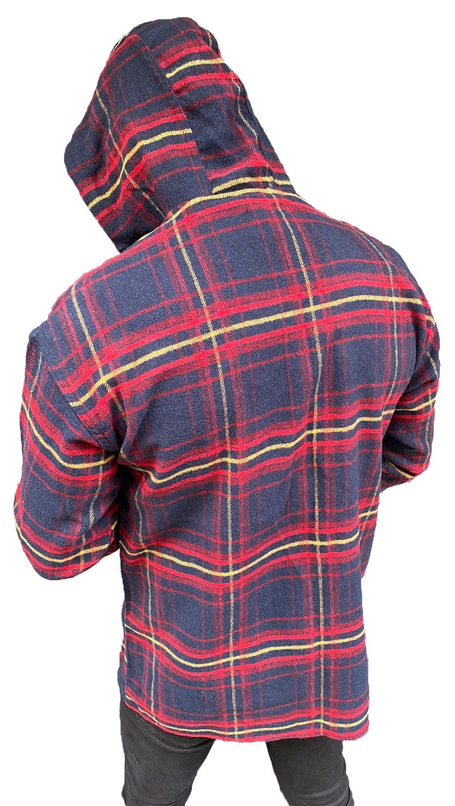 Megaman Jeans Flanellhemd Megman Herren Hemd Baumwolle mit Kapuze