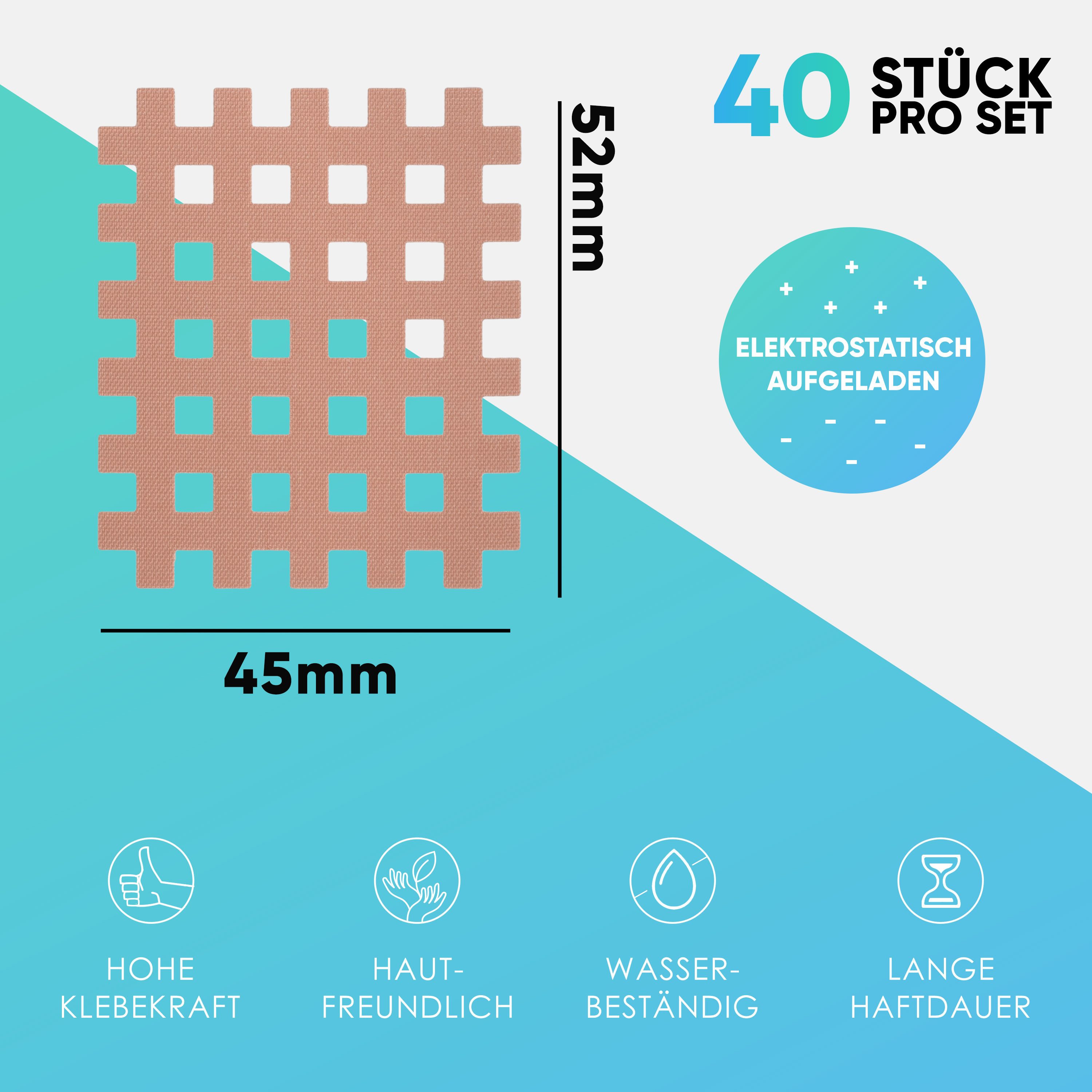 Health Press Kinesiologie-Tape Gittertape Cross Tape hautfreundliche Gitterpflaster (40-St) hohe Klebekraft, lange Haftdauer