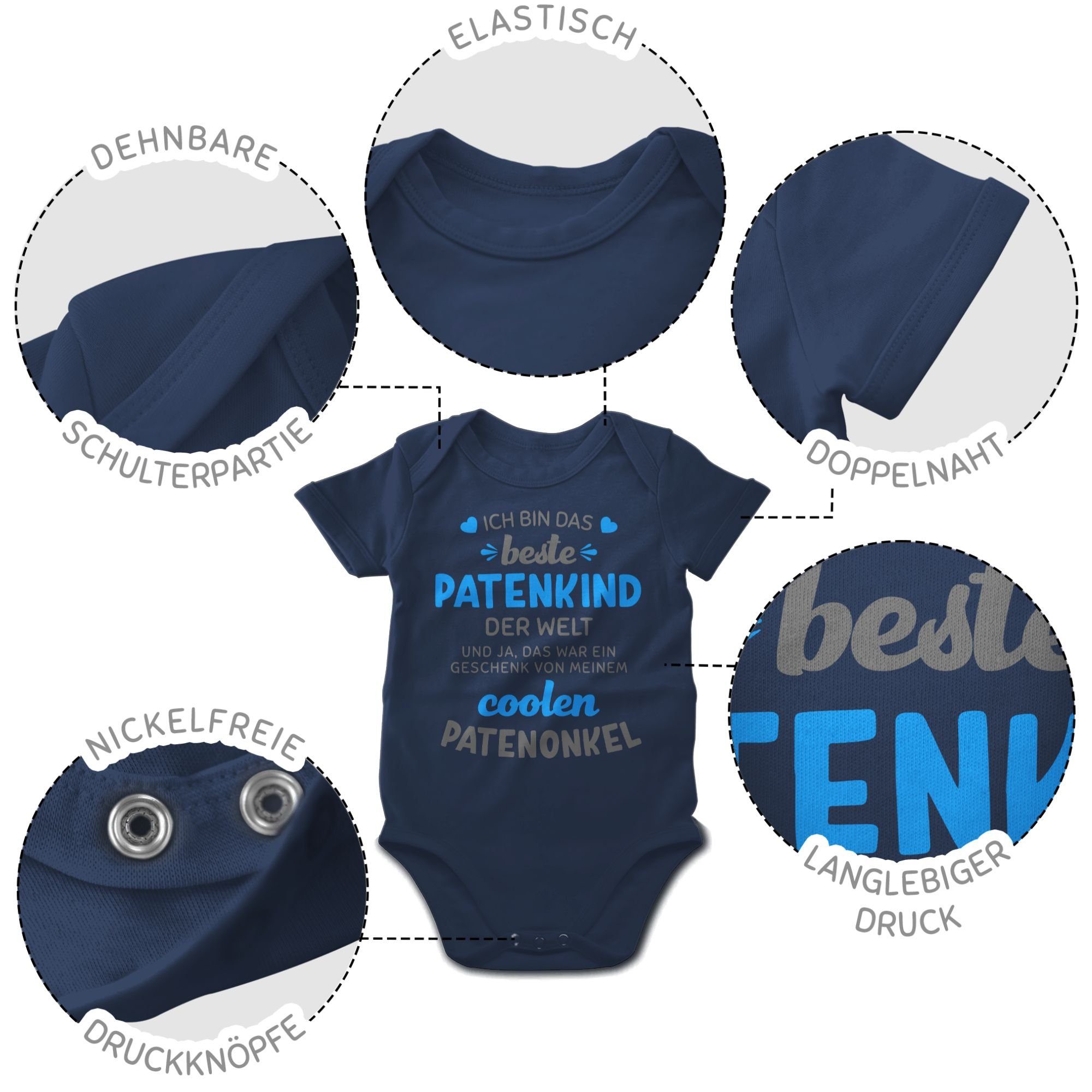 bin das der Shirtracer Baby Patenonkel beste 1 Navy Ich Blau Welt Patenkind Shirtbody grau/blau