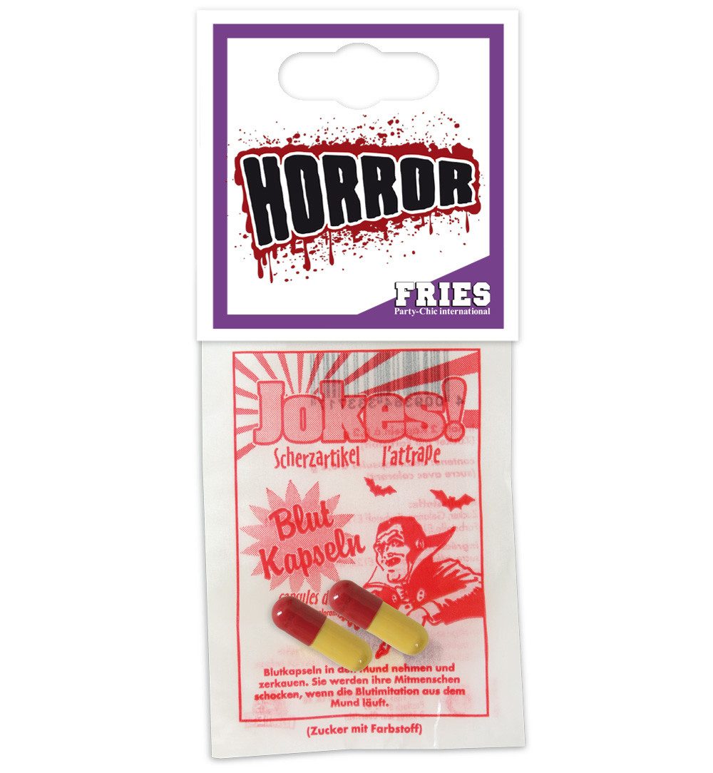 Fries Vampir-Kostüm 2 x Blutkapseln Blut Kunstblut Theaterblut Karneval Horror Halloween, 2 Stück Blutkapseln