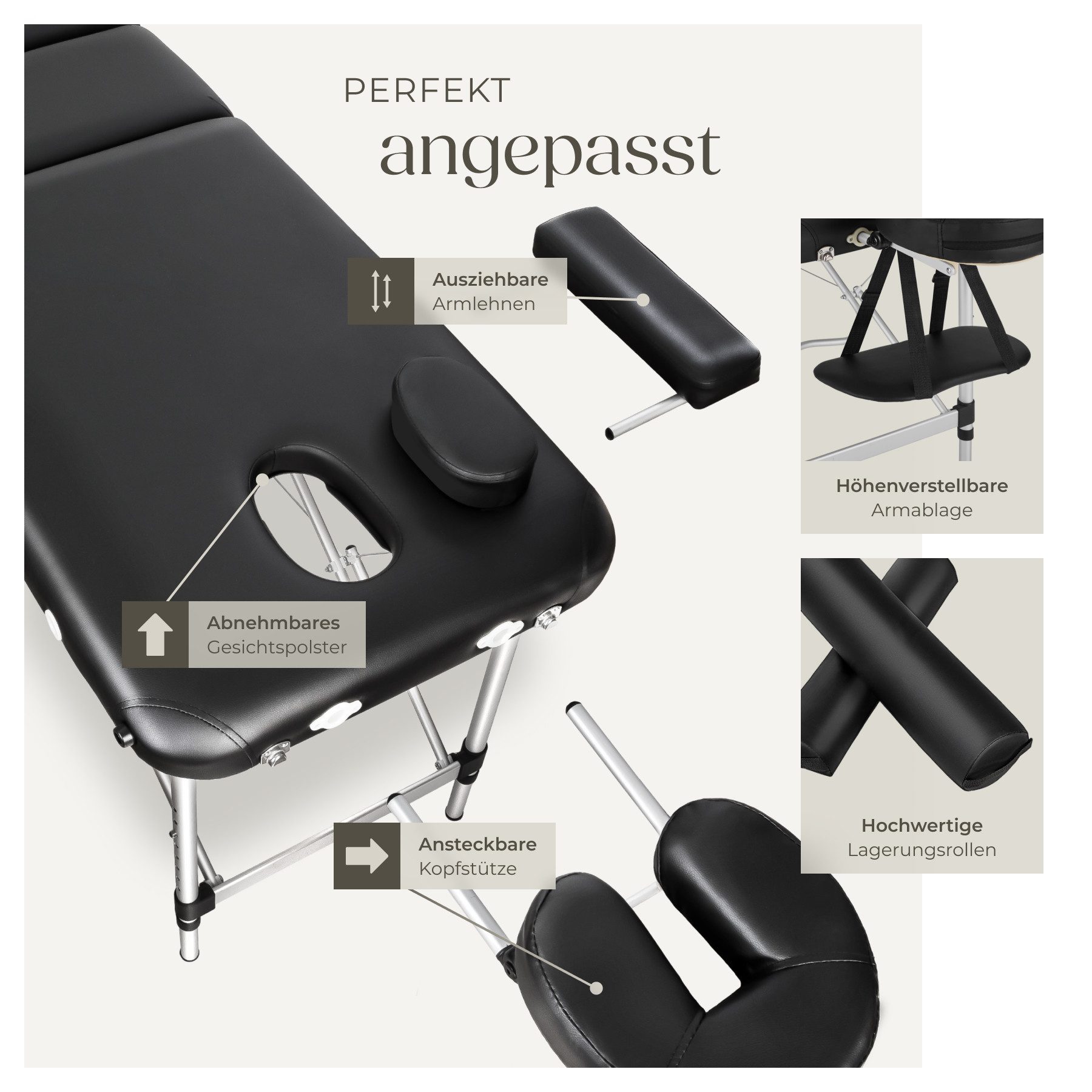 tectake Massageliege 2 Zonen Massageliege-Set (Set, 1-St., mit Tragetasche), Breite 61 cm, Polsterung 4 cm