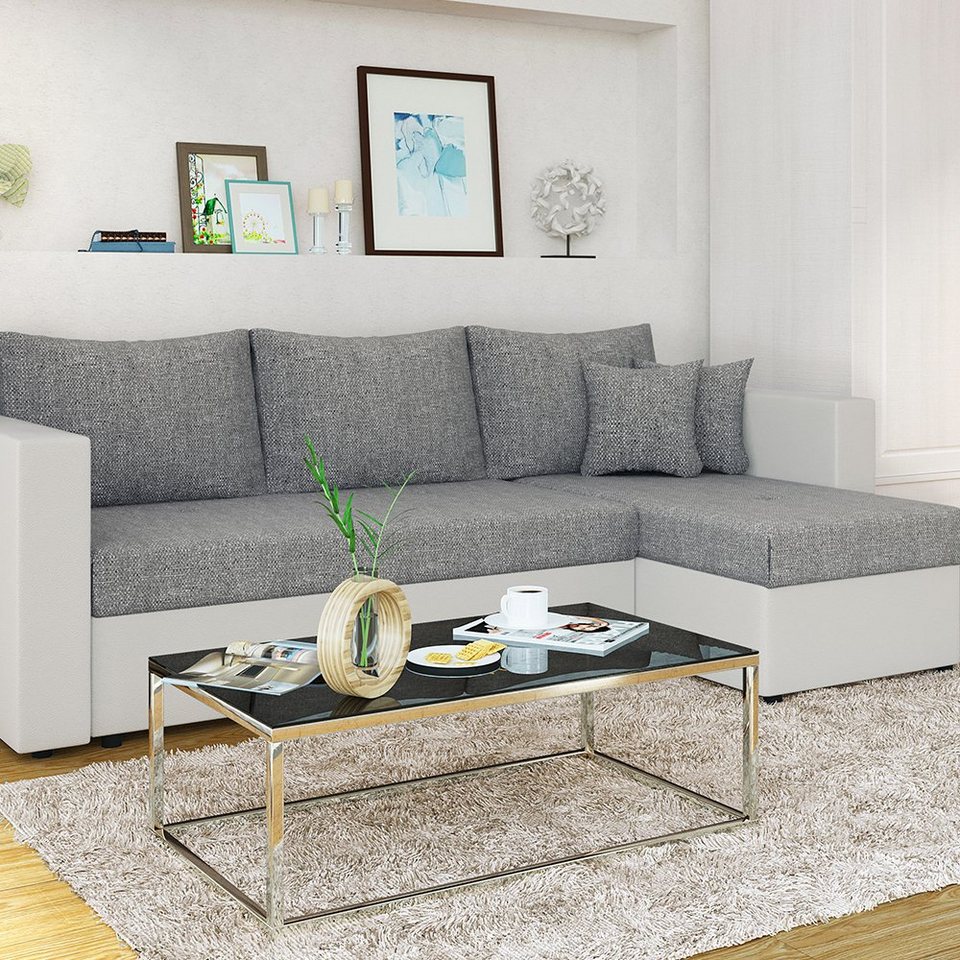 vicco ecksofa sofa couch schlafsofa mit schlaffunktion grau/grau