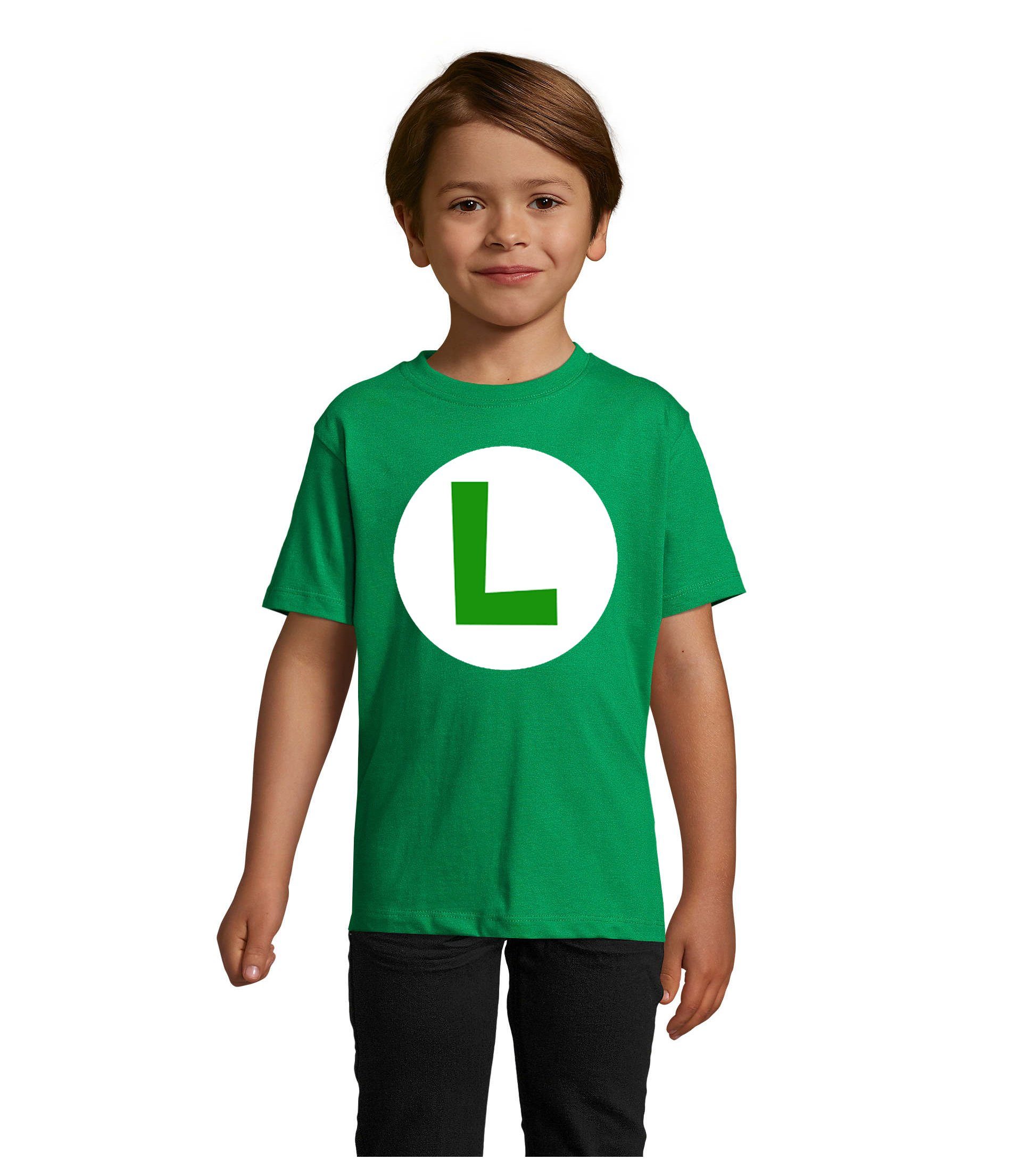 Blondie & Brownie T-Shirt Kinder Jungen & Mädchen Mario Luigi Logo Nintendo Yoshi Luigi in Rot und Grün Luigi (Grün)