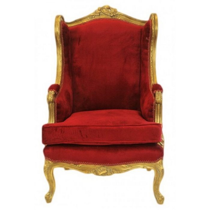 Casa Padrino Sessel Barock Lounge Thron Sessel Bordeaux Rot / Gold - Antik Stil Ohrensessel