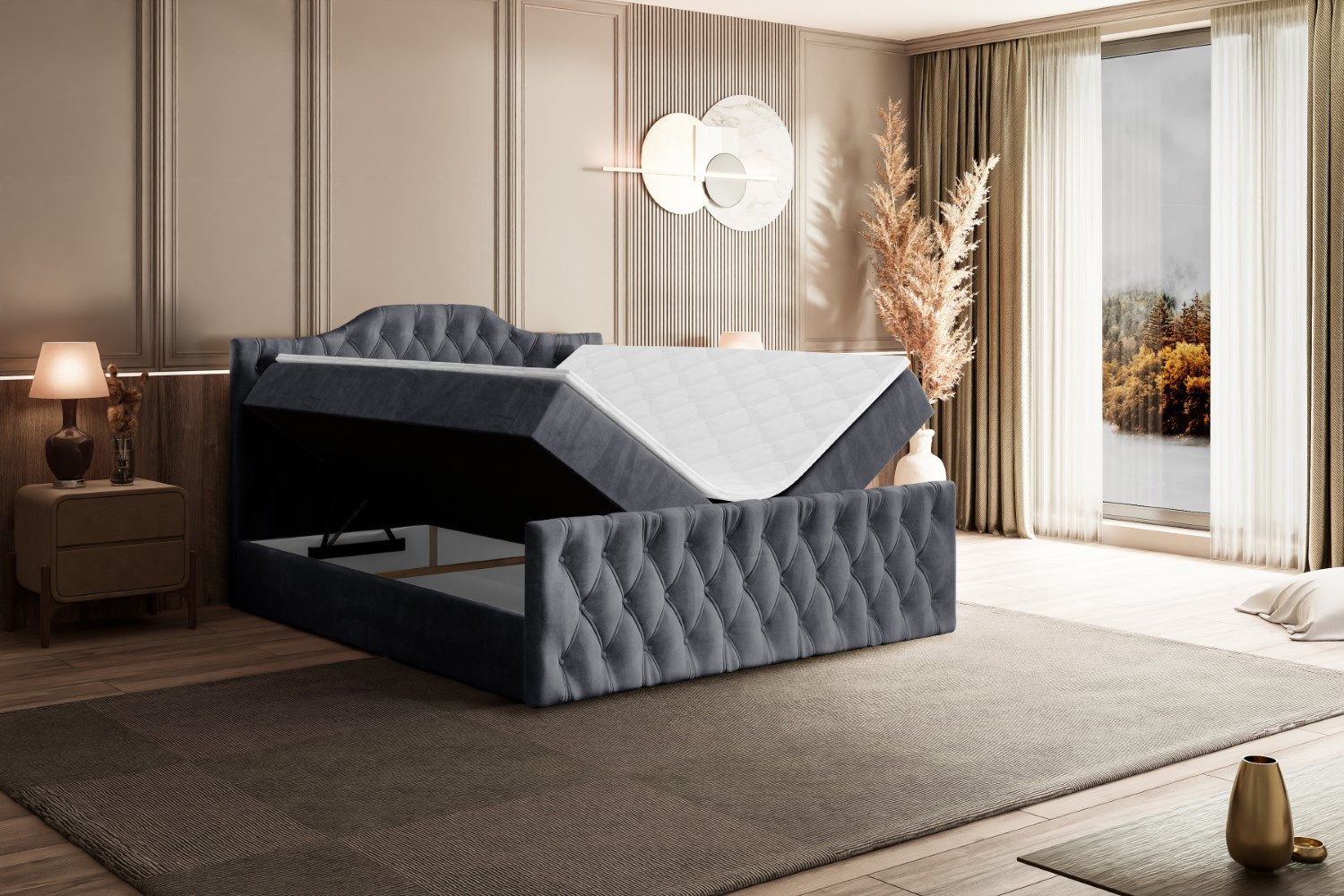 ALTDECOR Boxbett VILA-1-Z (Multipocket-Matratze H4, H3 Matratze Bonellfederung, Topper, Kopfteil), Doppelbett mit Fußteil