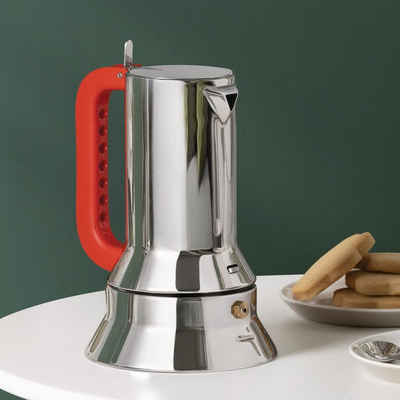 Alessi Espressokocher Espressokocher SAPPER 30cl SE, 0.3l Kaffeekanne, Für 3-6 Чашки Espresso, 100jährige Jubiläumsedition mit orangerotem Griff