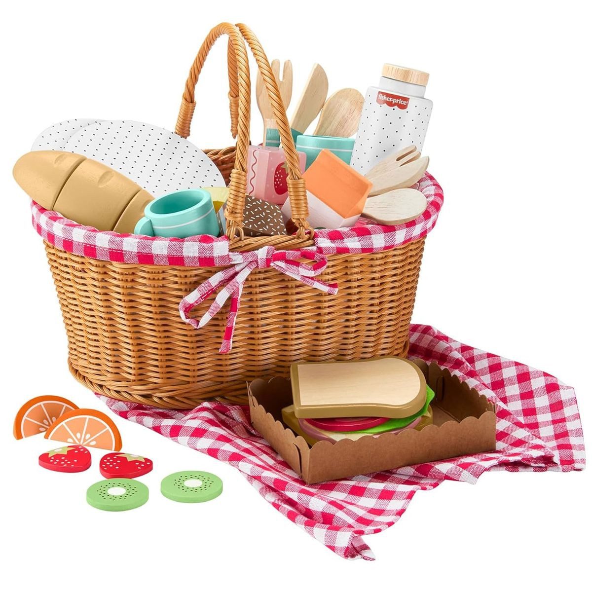 Mattel® Spiellebensmittel Mattel HXT81 - Fisher-Price - Picknickkorb-Set aus Holz mit Zubehör