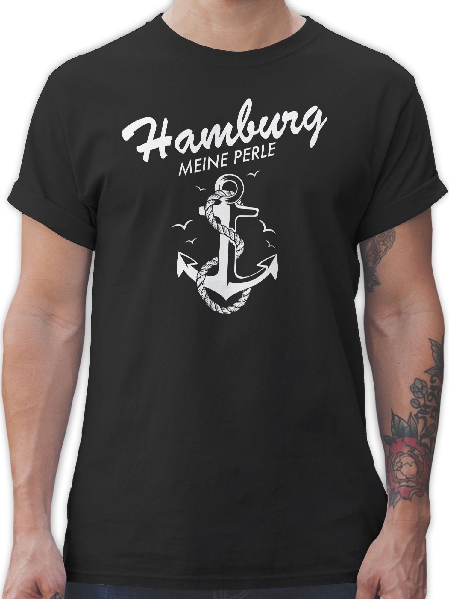 Shirtracer T-Shirt Hamburg - meine Perle Stadt und City Outfit 01 Schwarz