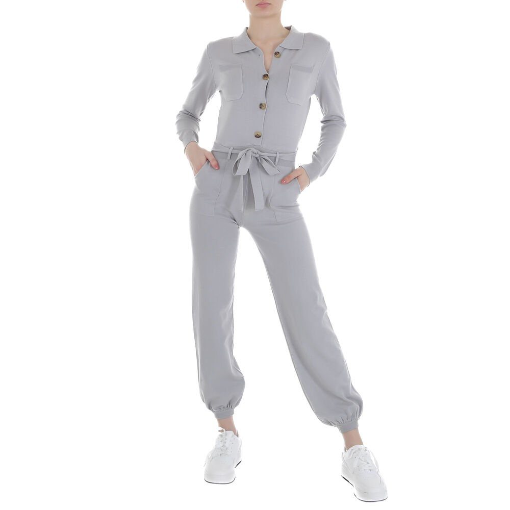 Ital-Design Overall Damen Freizeit Stretch Langer Jumpsuit in Grau