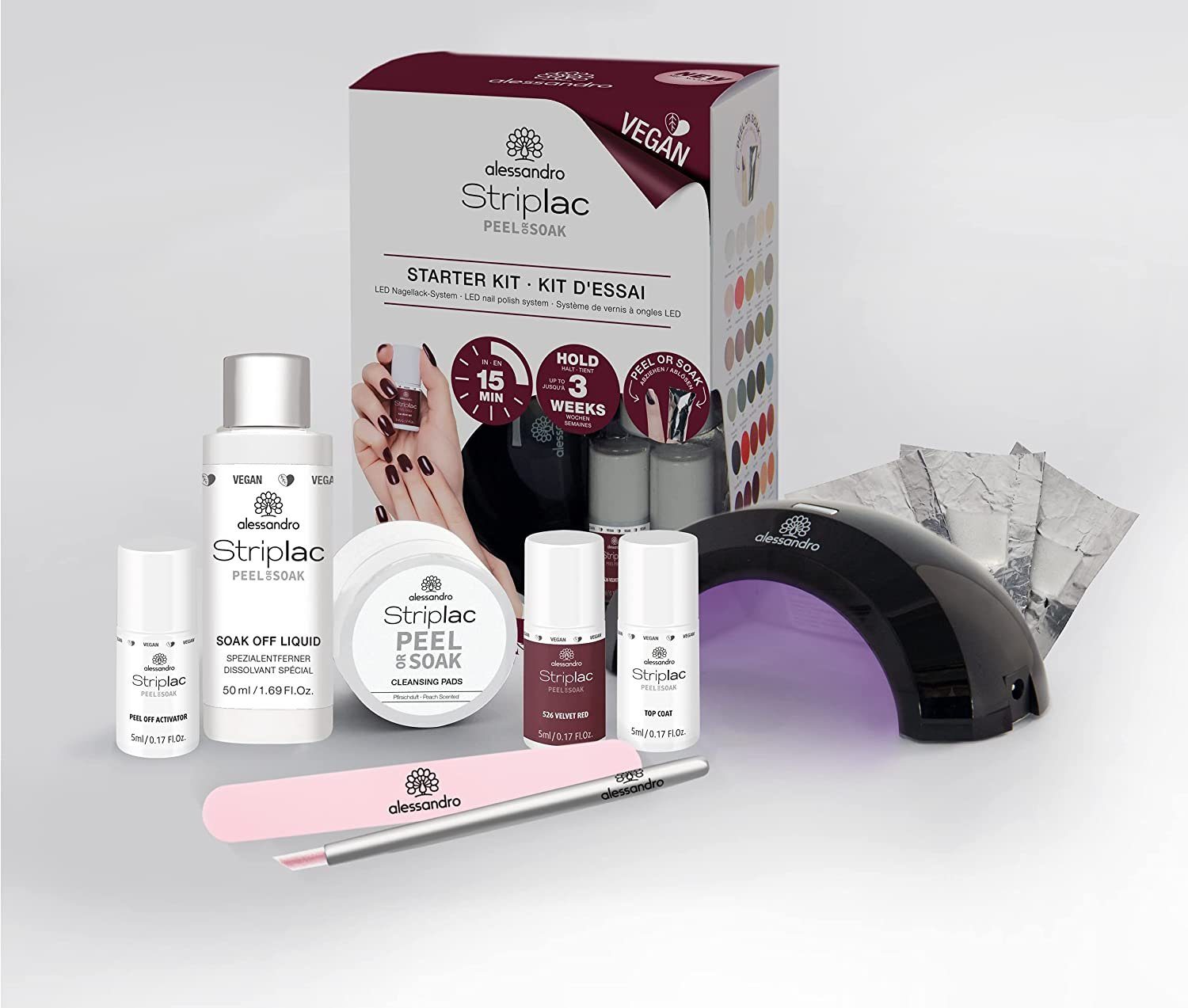 zu Nagellack-Set Soak Striplac Set, 12-tlg., für Starter international Professionelle UV-Nagellack-Set, alessandro or Peel Alessandro Maniküre