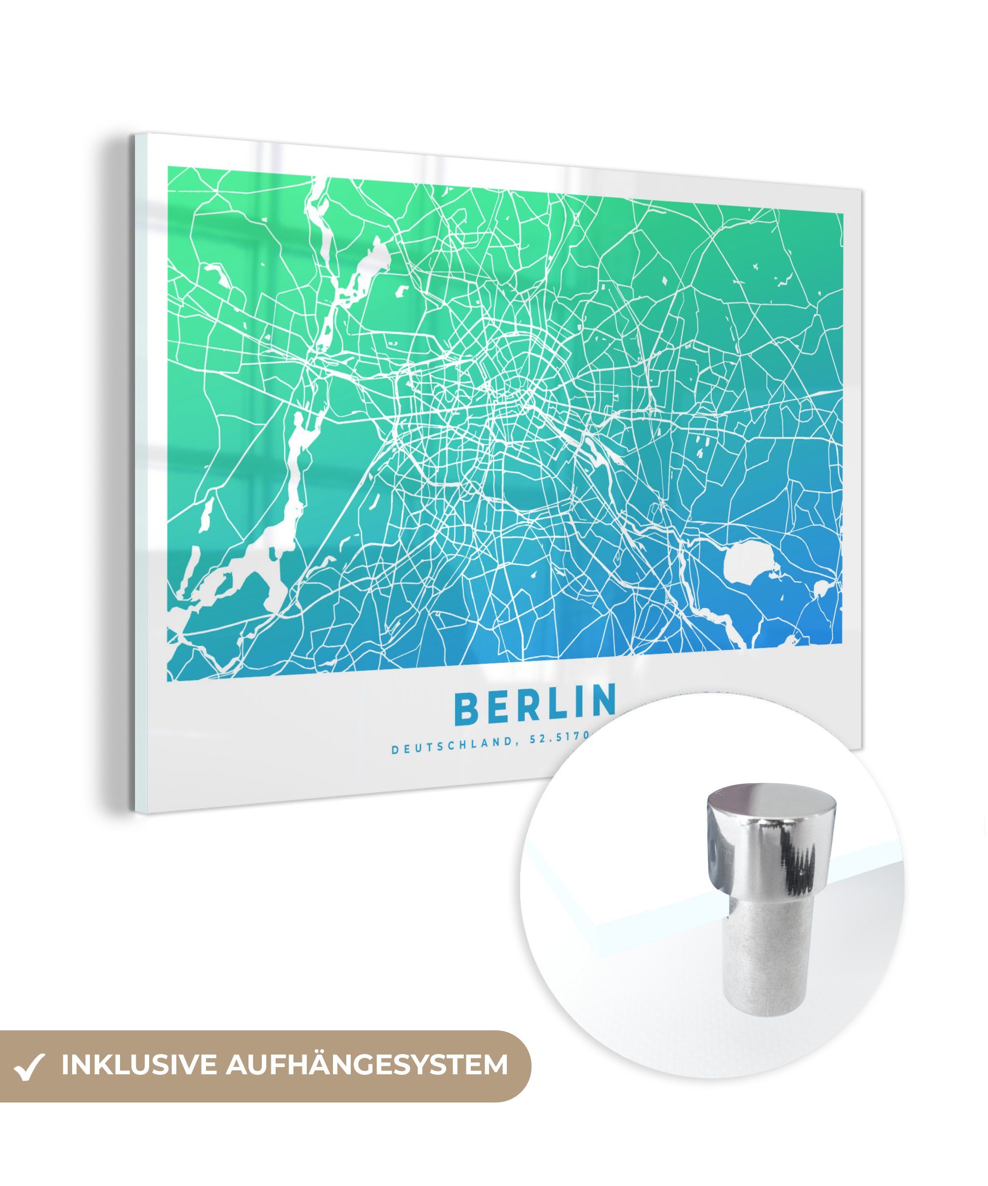 MuchoWow Acrylglasbild Berlin - Stadtplan - Deutschland, (1 St), Acrylglasbilder Wohnzimmer & Schlafzimmer