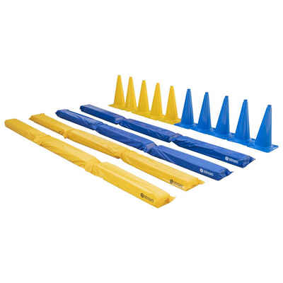 Dönges Outdoor-Spielzeug Pferdegasse gefülltes Set + 10er XXL Pylonen-Set 50 cm blau und gelb