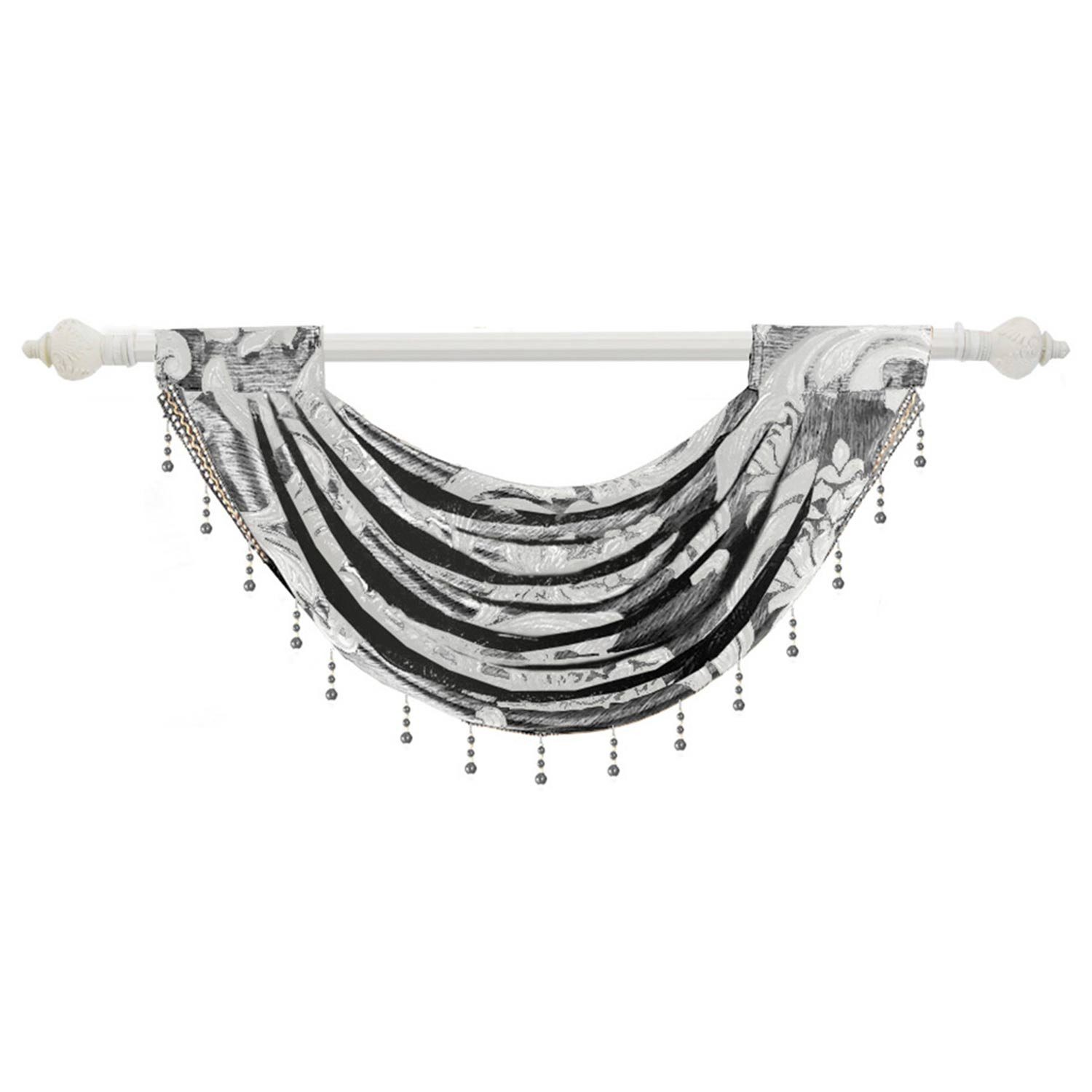 Refttenw Querbehang Vintage Jacquard Bogenstore halbtransparent Voile Vorhang mit Quasten, Fensterdekoration