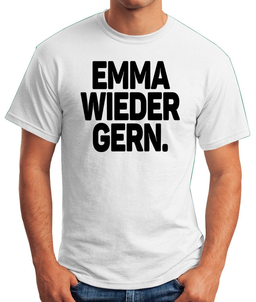 Fun-Shirt Print-Shirt Emma Moonworks® gern Spruch Oberteil wieder Festival Party T-Shirt Print mit Rave Herren weiß MoonWorks Techno