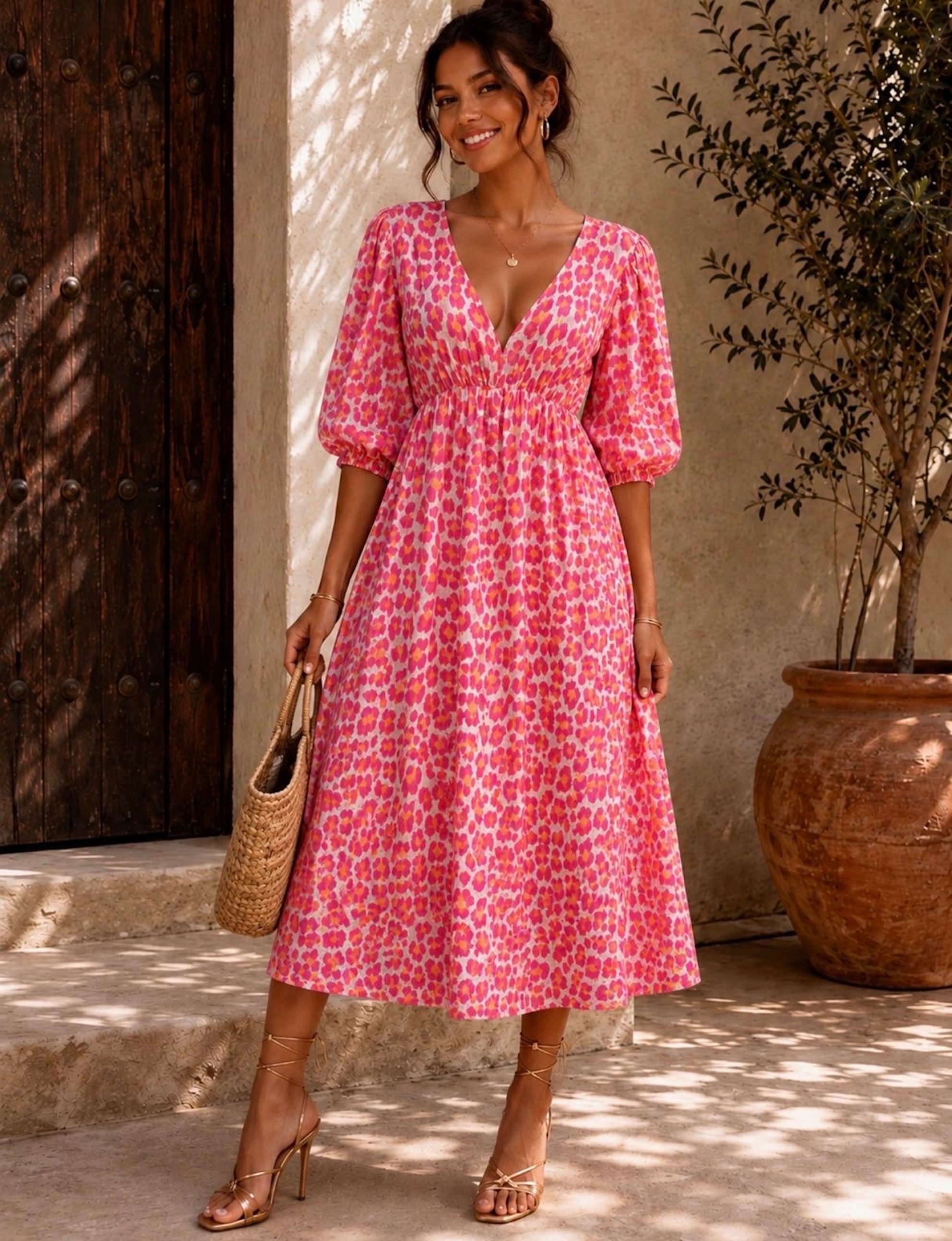 Worldclassca Sommerkleid Worldclassca Musselin Sommerkleid Leopard Animal Muster Lang Strand Neue Kollektion - Stilvolle und gemütliche Sommer Mode für Damen