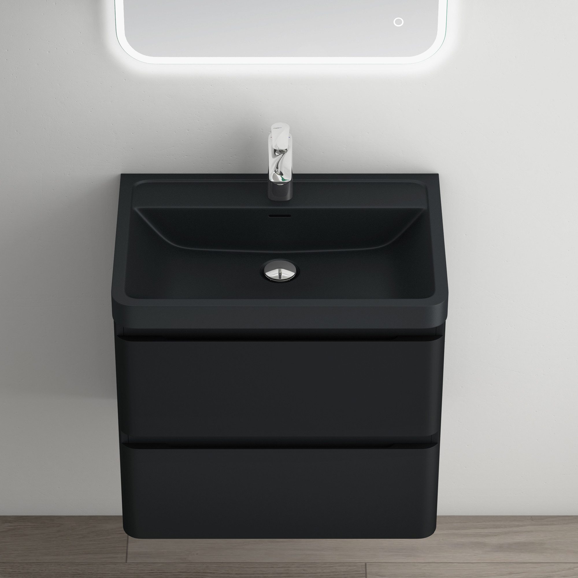 Mai & Mai Badmöbel-Set Badmöbel Set mit Mineralguss Waschbecken Waschtisch Lucca, MDF-Unterschrank,feuchtigkeitsbeständig,wahlweise mit LED-Spiegel – Bild 3 von 5