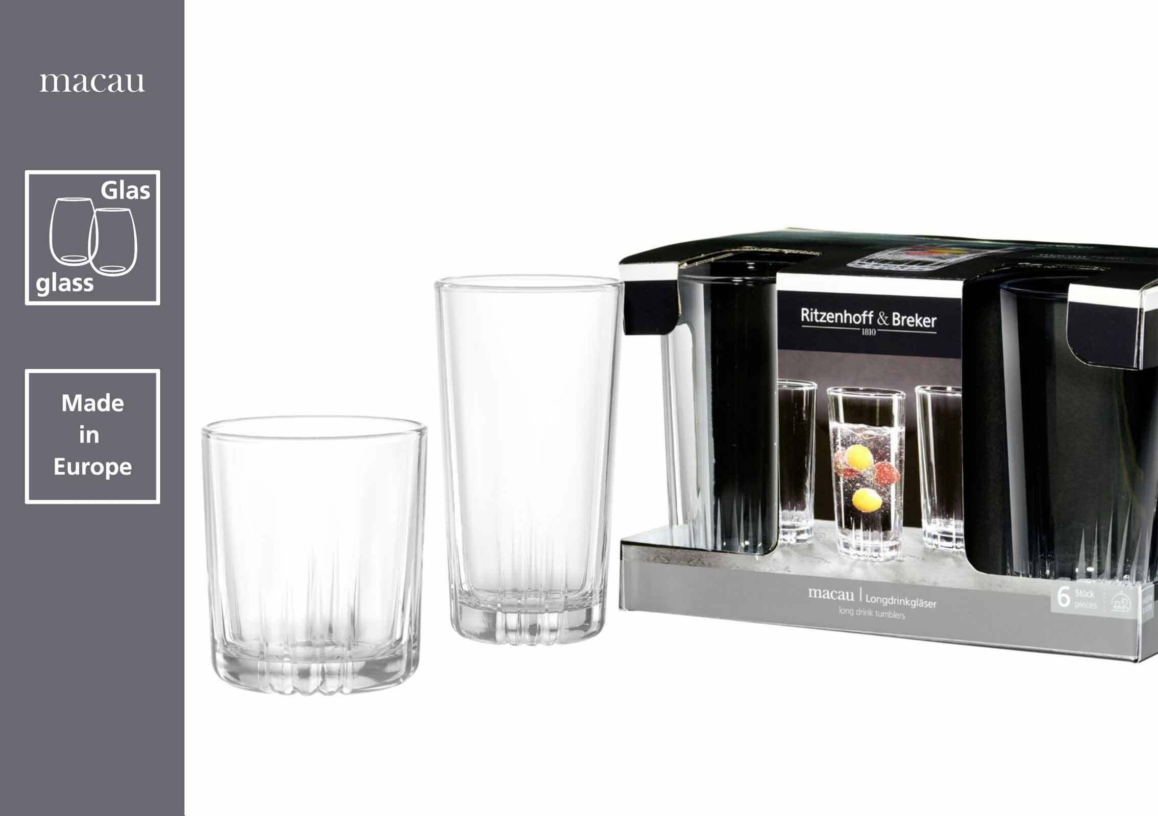 Ritzenhoff & Breker Whiskyglas Macau Whiskygläser 330 ml 6er Set, 6-tlg., Glas
