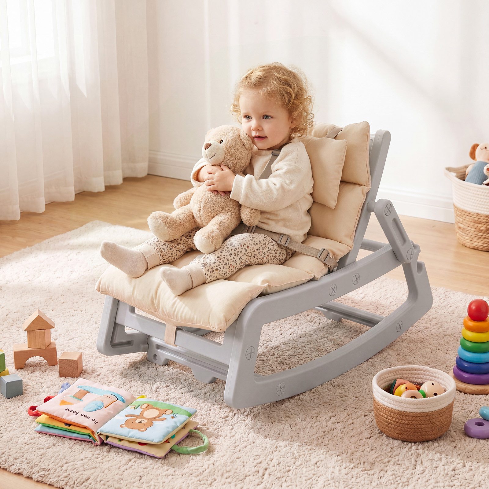 COSTWAY Babywippe, Baby Schaukelstuhl, Schaukelsessel für Baby ab 6 Monaten