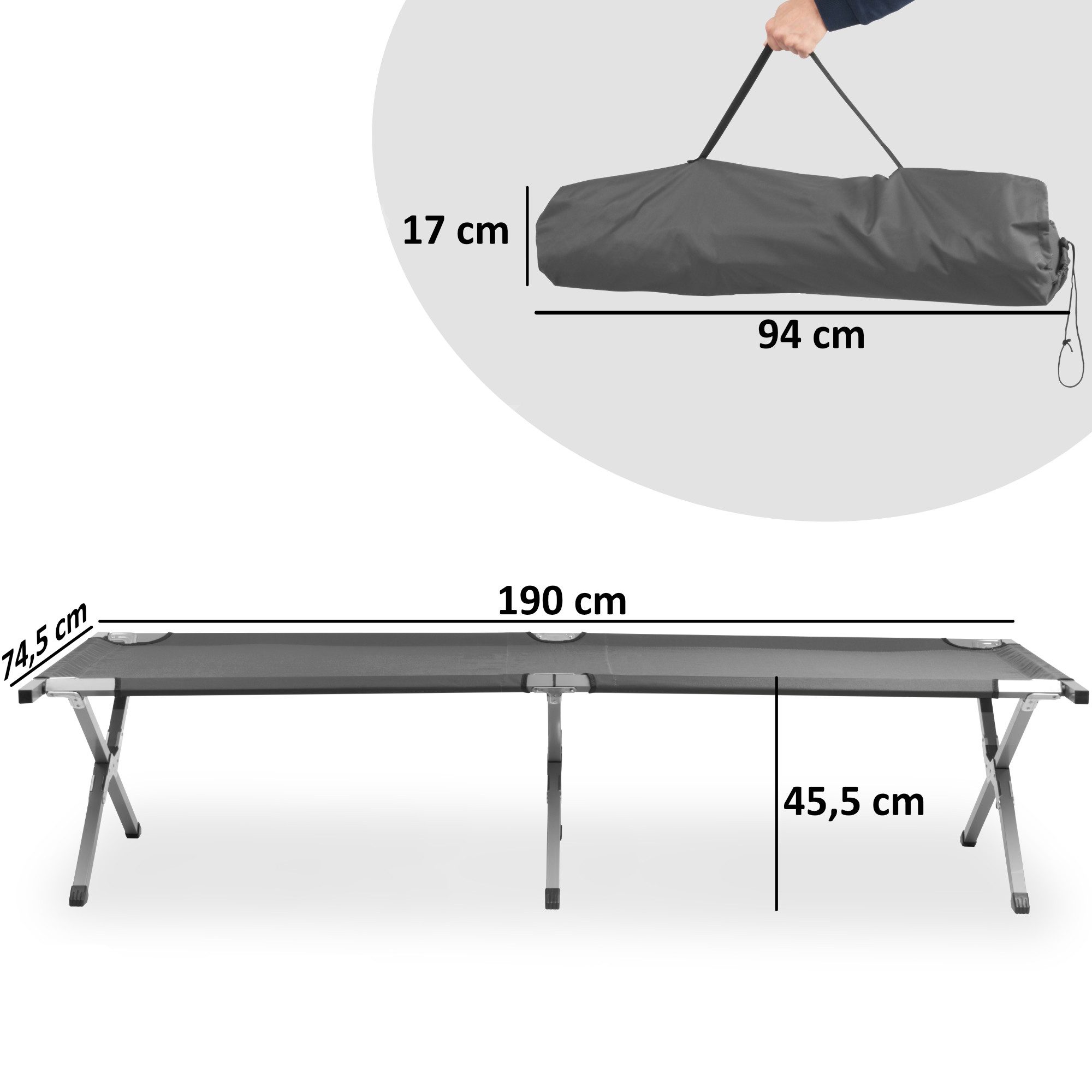 CampFeuer Gartenliege Feldbett mit Tragetasche, Grau, günstig online kaufen
