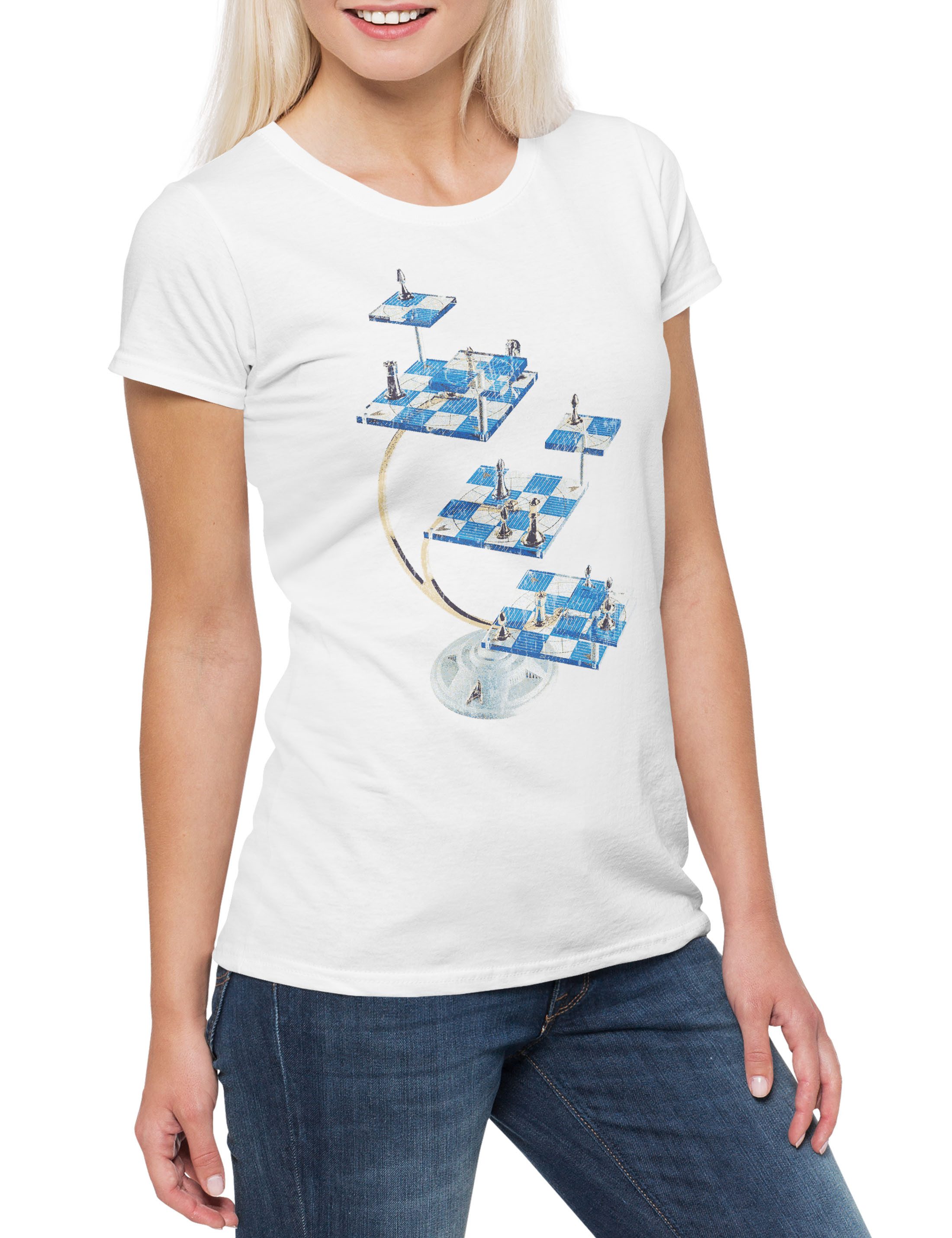 Print-Shirt Star Chess Damen T-Shirt Schach Game Gamer Retro Trek Geek Nerd TNG