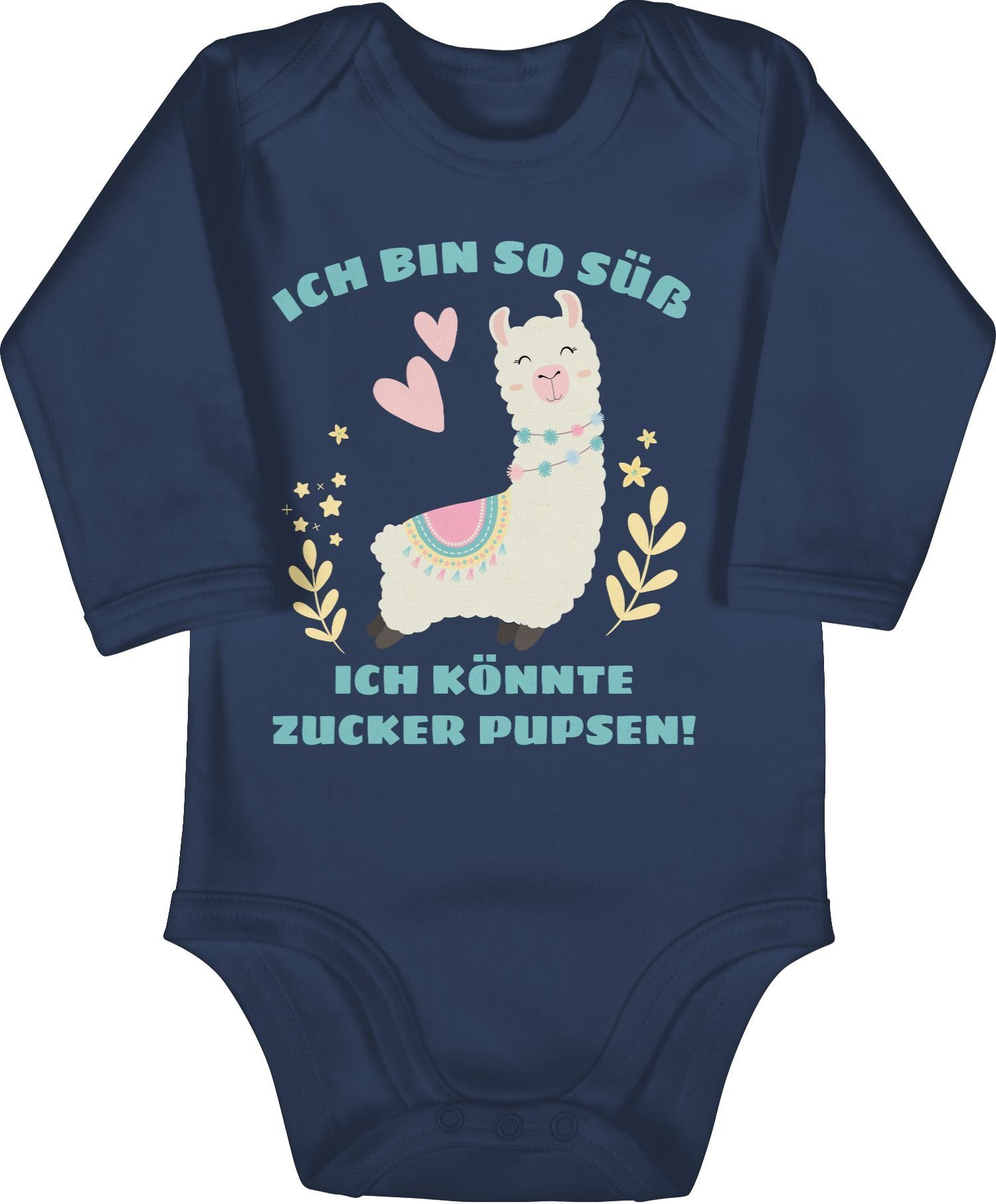 Shirtracer Shirtbody Lama Ich bin so süß ich könnte Zucker Pupsen Sprüche Baby 1 Navy Blau