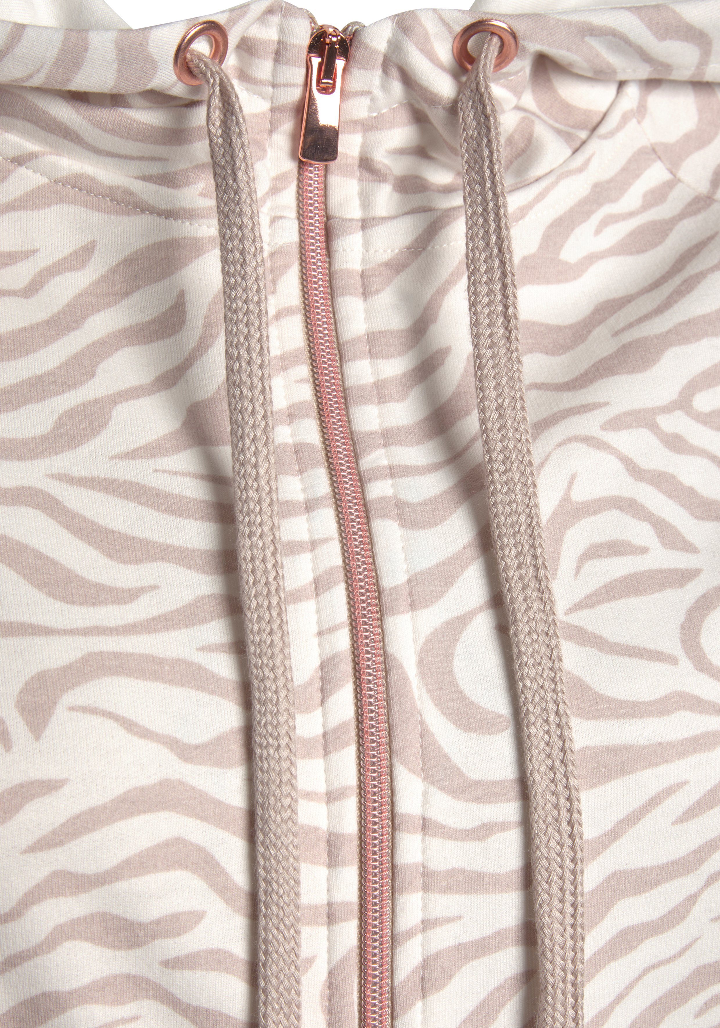 LASCANA Kapuzensweatjacke Sweatshirtjacke mit Details in Roségold, Loungewear