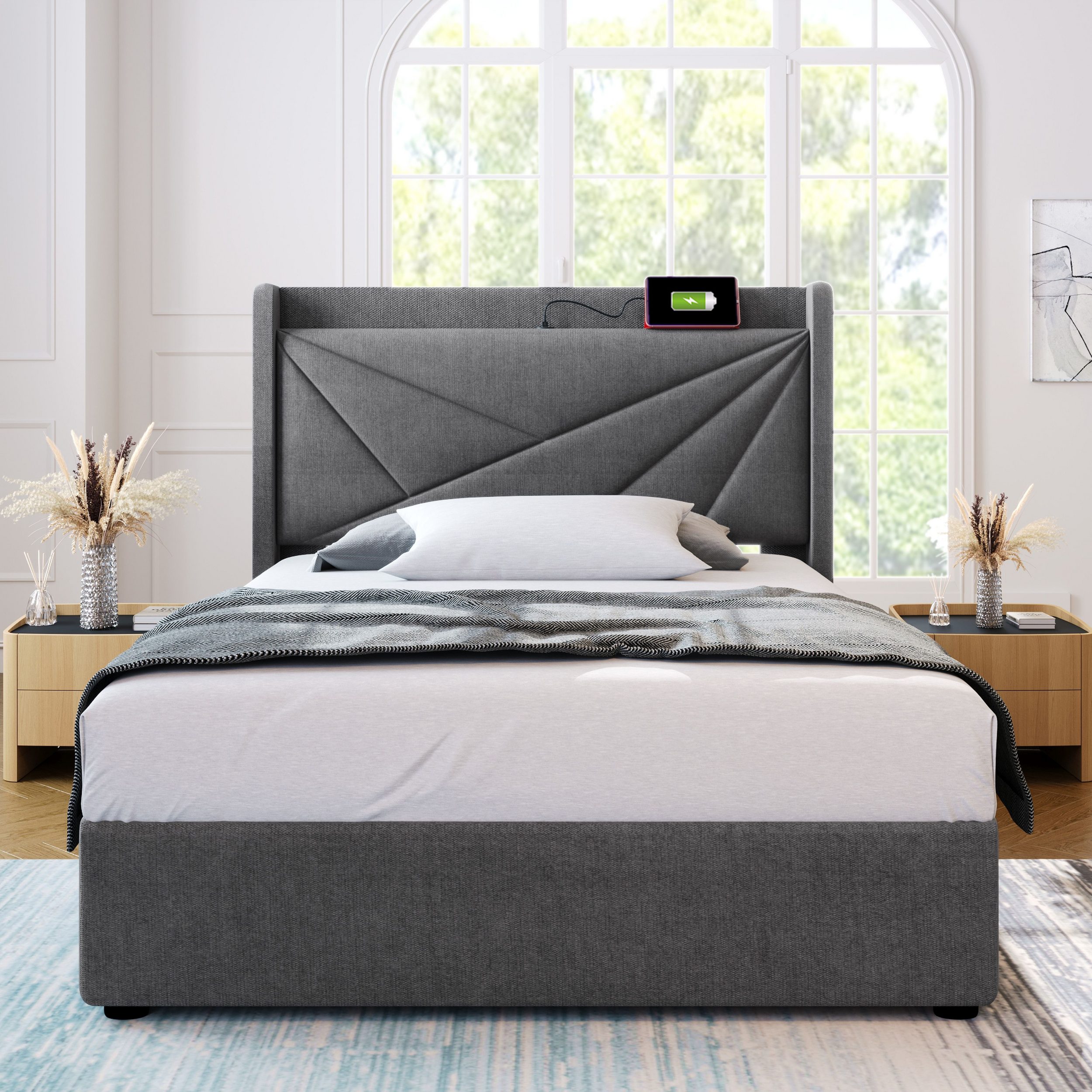 Polsterbett Stauraumbett Jugendbett 90x200 cm Grau von BLINGBIN