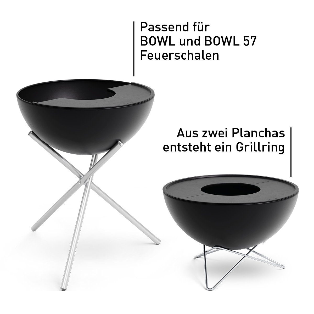 höfats Feuerschale BOWL 57, 70 Plancha, (Halbring, Feuerplatte, Grillring, Feuerring als Zubehör für alle BOWL Feuerschalen, emaillierte Grillplatte aus Gusseisen)