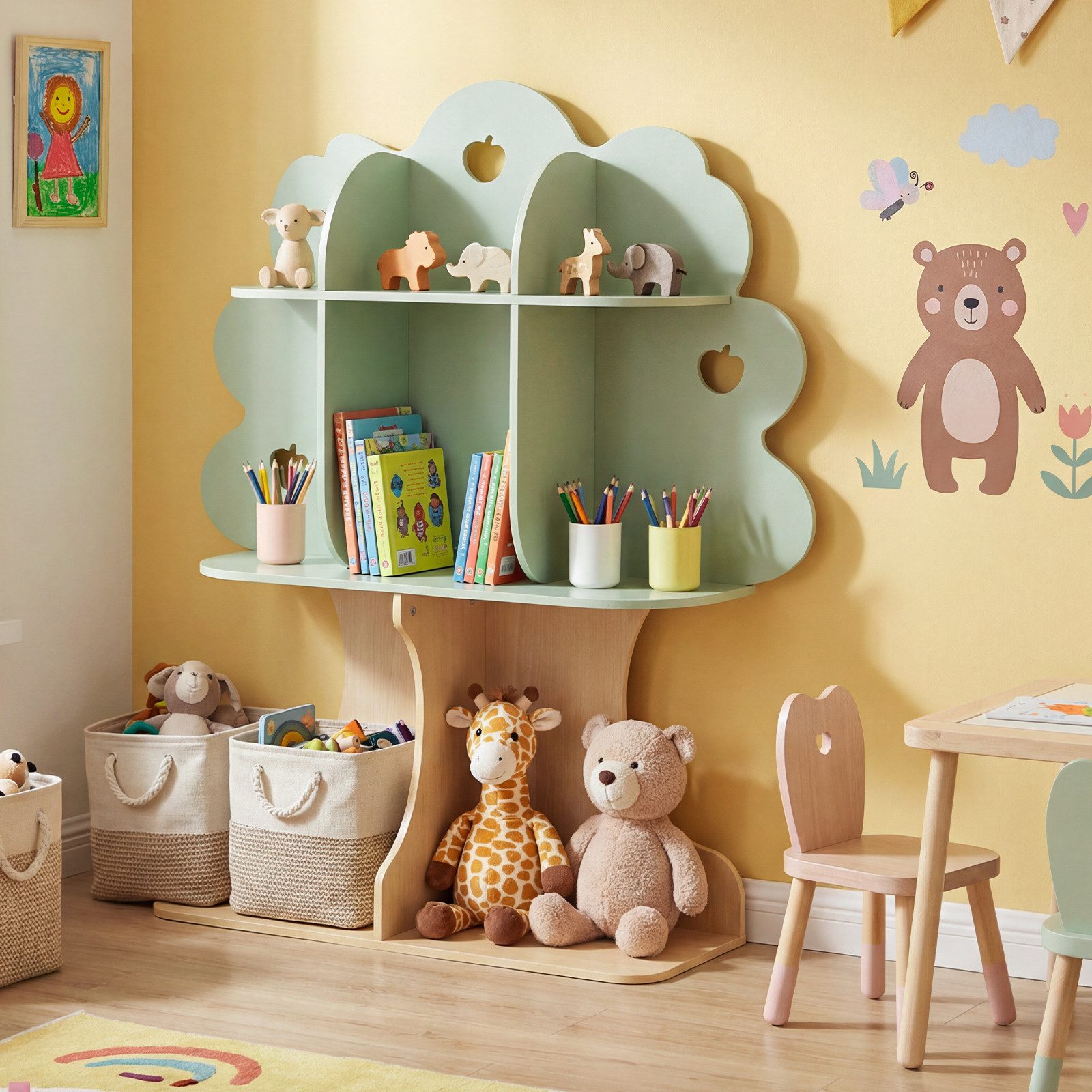 COSTWAY Kinderregal, Bücherregal Kinder in Baumform, mit 8 offenen Fächern & Sockel