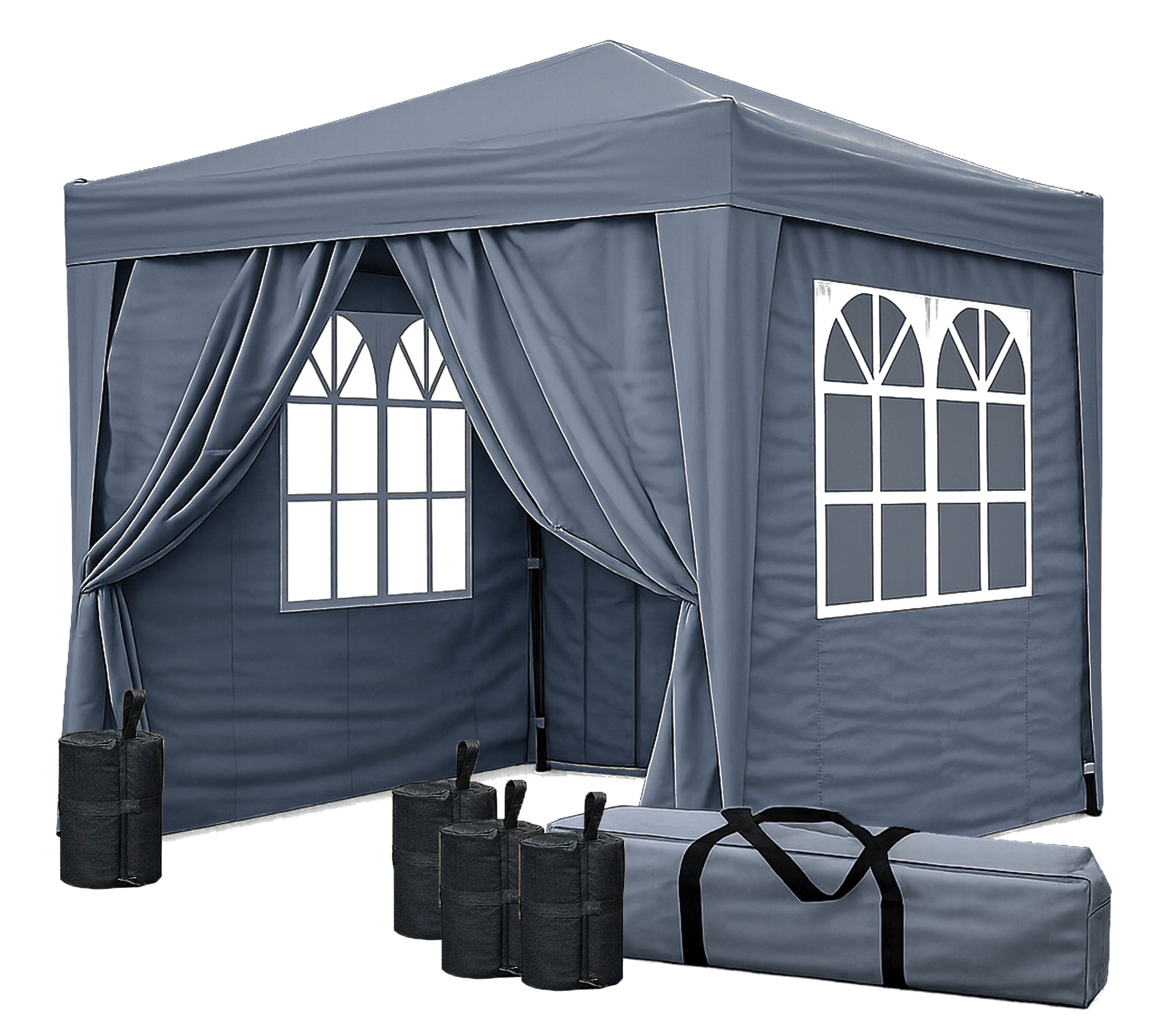 Quick Star Faltpavillon Pop Up mit 4 Fußgewichten, mit 4 Seitenteilen, (Faltpavillon inklusive Seitenteilen und 4 Fußgewichten), Maße L/B/H: 200x200x245cm