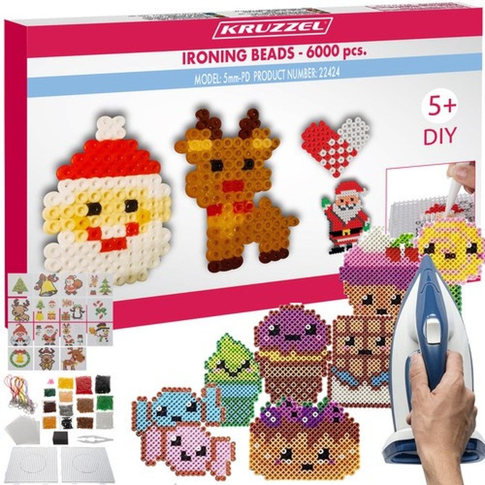 KRUZZEL Bügelperlen Bastelset Bügelperlen, (Spar-Set 6000-tlg), fördert Fantasie, Motorik, Teamarbeit und Sozialkompetenz