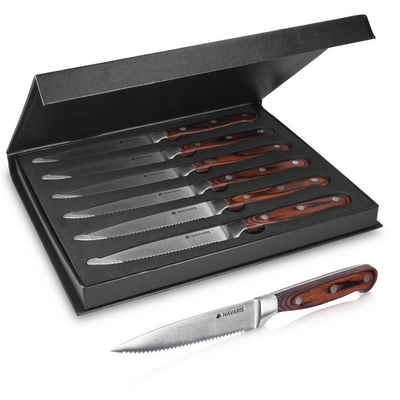 Navaris Steakmesser Besteck Messer Set 6-teilig mit Holzgriff - Besteckset aus Edelstahl und Holz mit Geschenkbox - Wellenschliff Steakbesteck