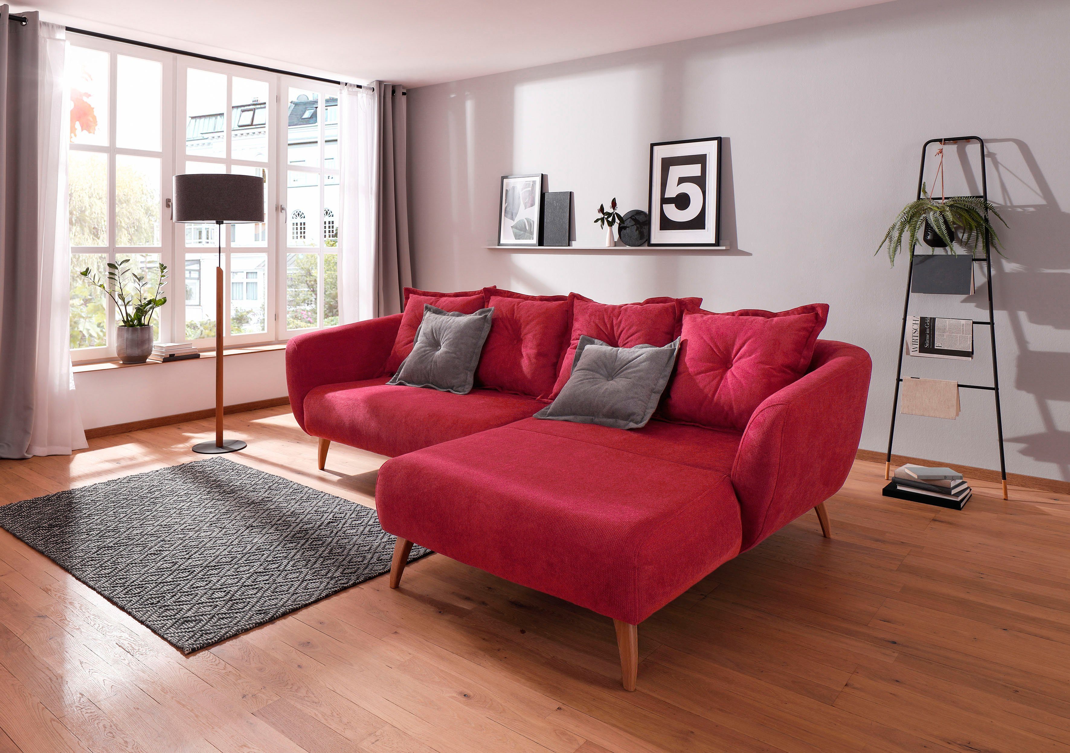 Home affaire Ecksofa Baggio formschöne Polsterecke, bequem, Breite 277cm, L-Form, Zierkissen inklusive