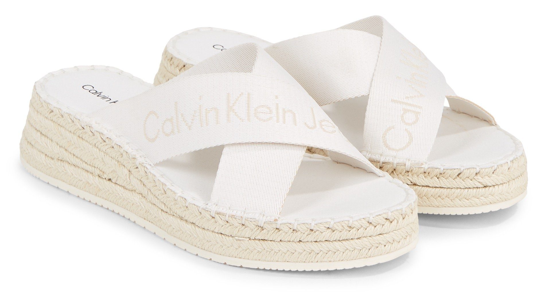Calvin Klein Jeans SPORTY WEDGE ROPE SANDAL MR Pantolette, Keilabsatz, Sommerschuh, Schlappen mit Bastbesatz an der Laufsohle