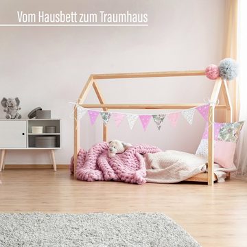 Alcube Betthimmel Kinderzimmer Deko Set, aus Deko Kissen 40x40 & Wimpelkette - für Babyzimmer, Kinderbett
