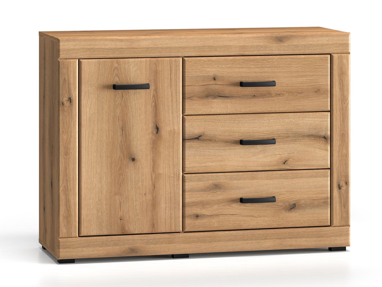 Feldmann-Wohnen Kombikommode Dora (mit Tür, mit Einlegeboden, mit Schubladen, 1 St., moderne Optik, 1-türig, Front MDF), 116x40x85cm Evoke Eiche 1-türig