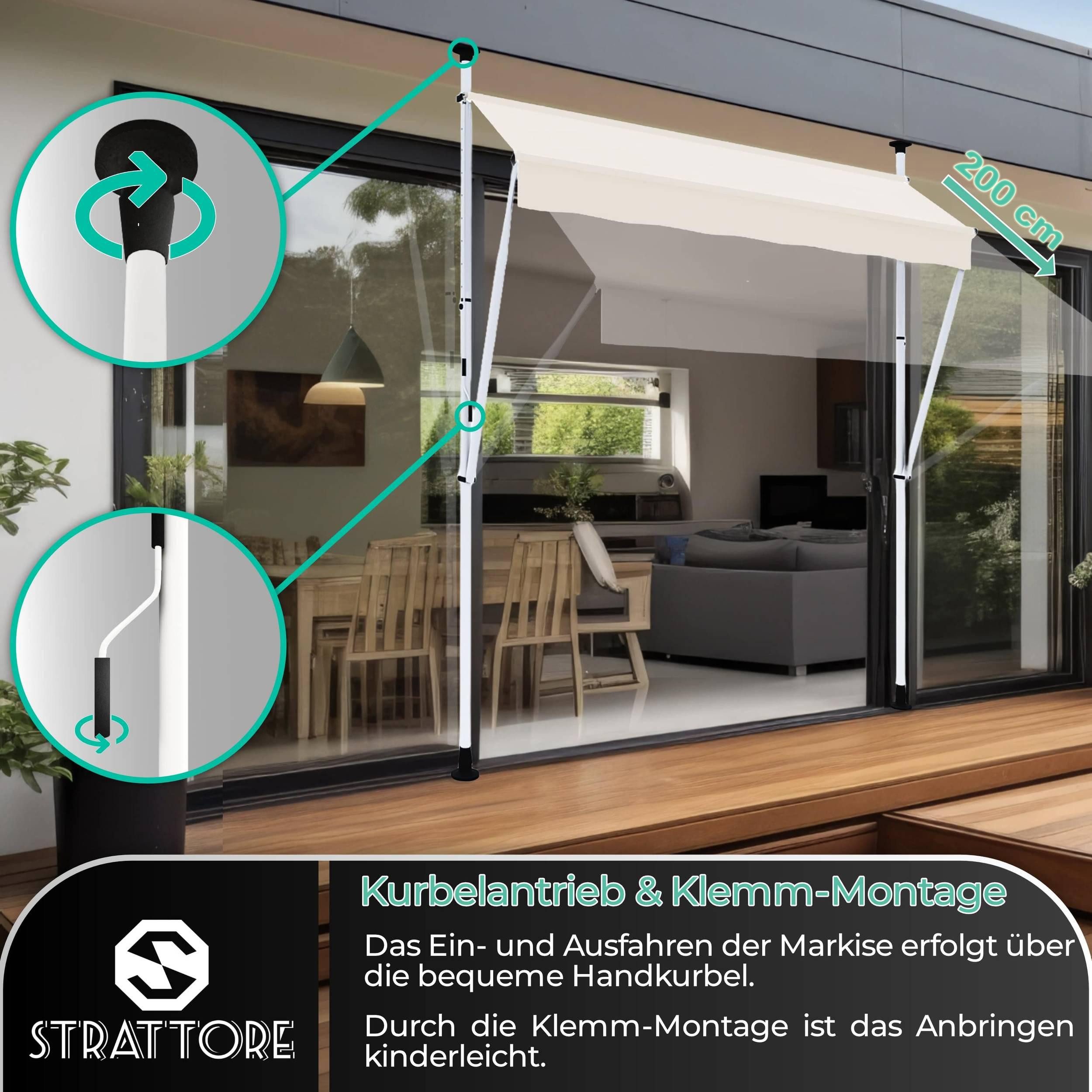Thumbnail - Strattore Standmarkise Klemmmarkise / Balkonmarkise Sonnenschutz 350 x 200 cm - Beige