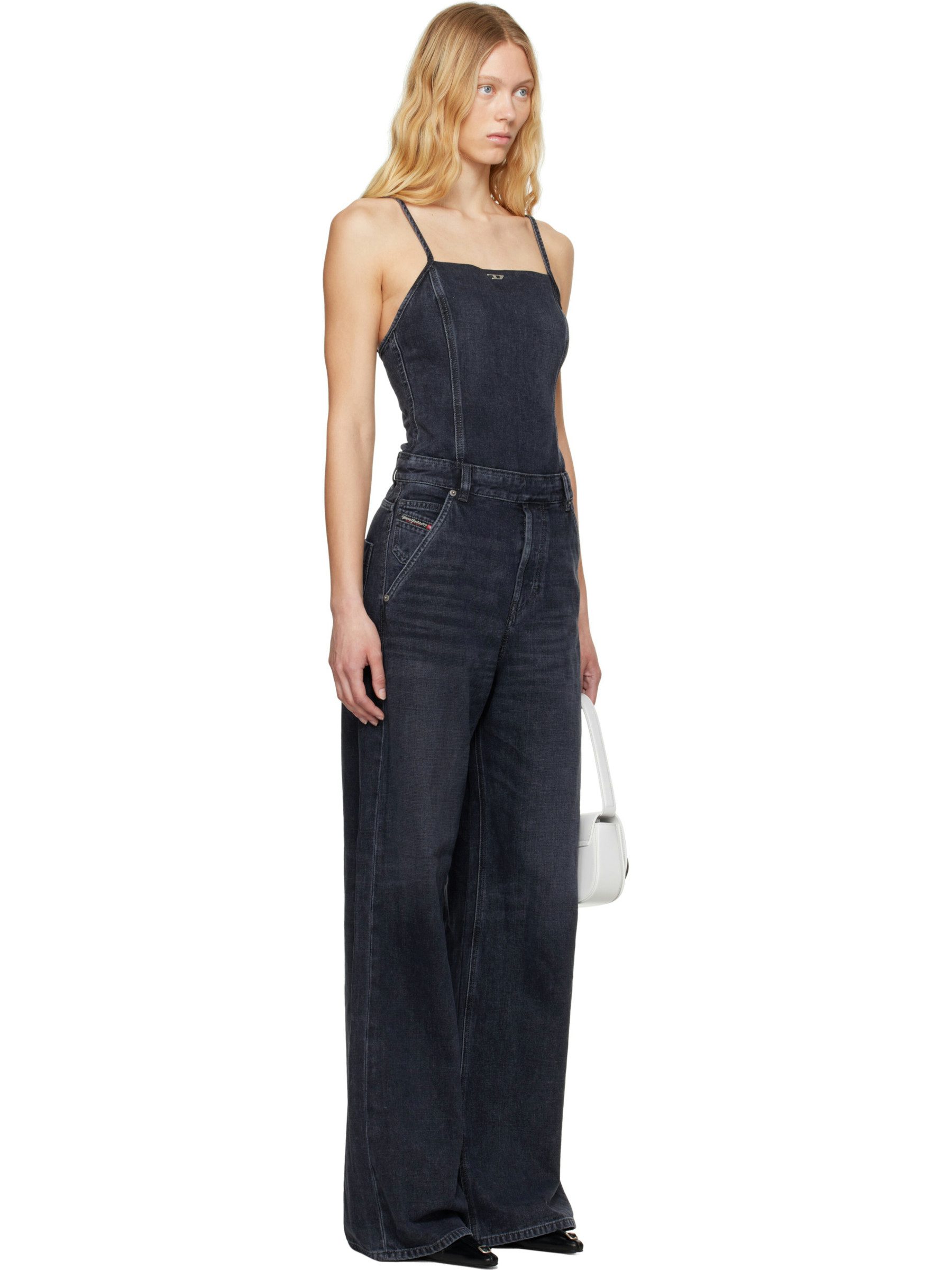 Diesel Loose-fit-Jeans Denim Jumpsuit Overall - DE-VORS figurbetontes Oberteil mit weitem Bein