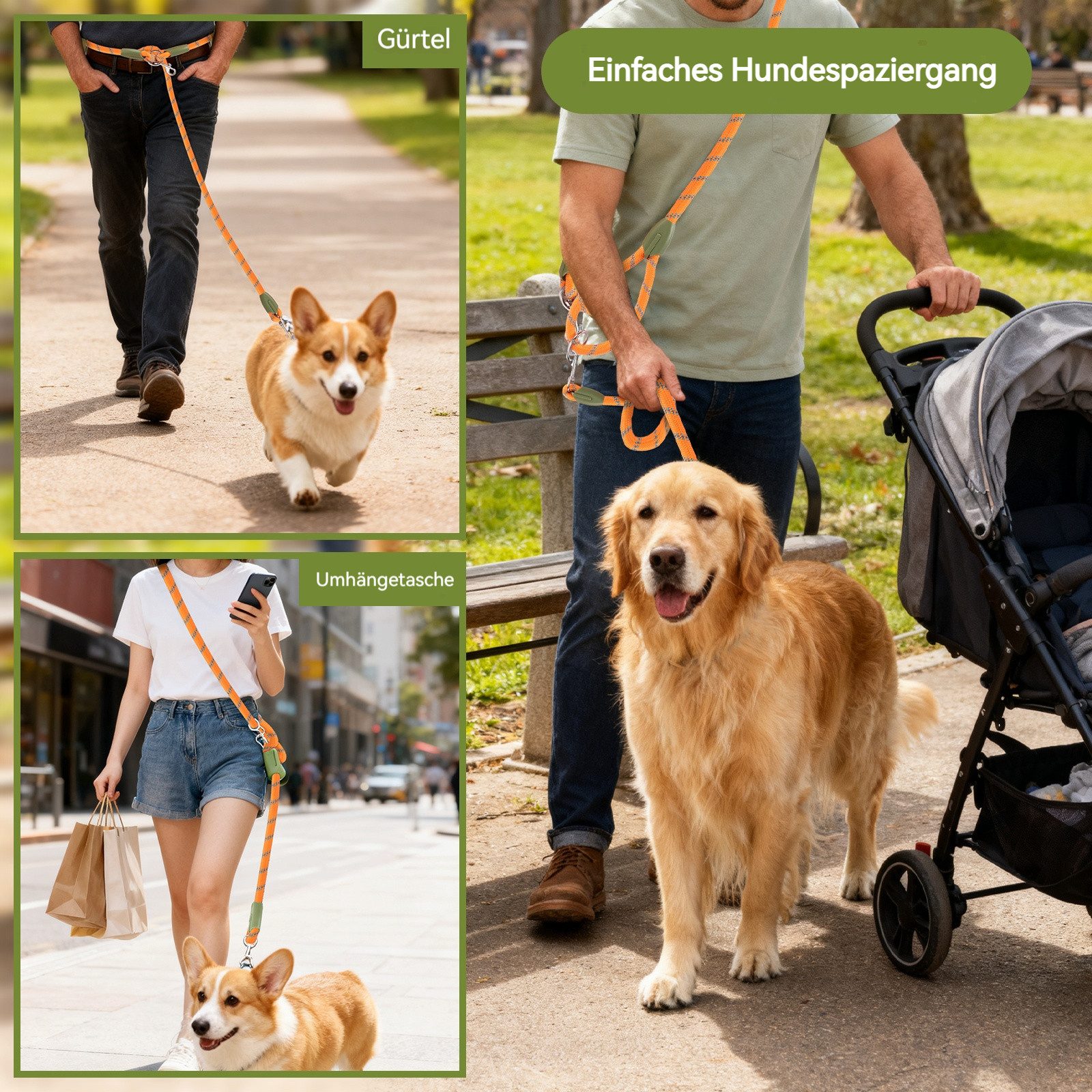 BlingBin Hundeleine Freihändige, 2,5 m Seil, Crossbody-Hundeleine, mit Reflektierender, Nylon (1er Set, 1-tlg., 1tlg), für Hunde, zum Wandern, Joggen und Laufen, Hundetrainingslein