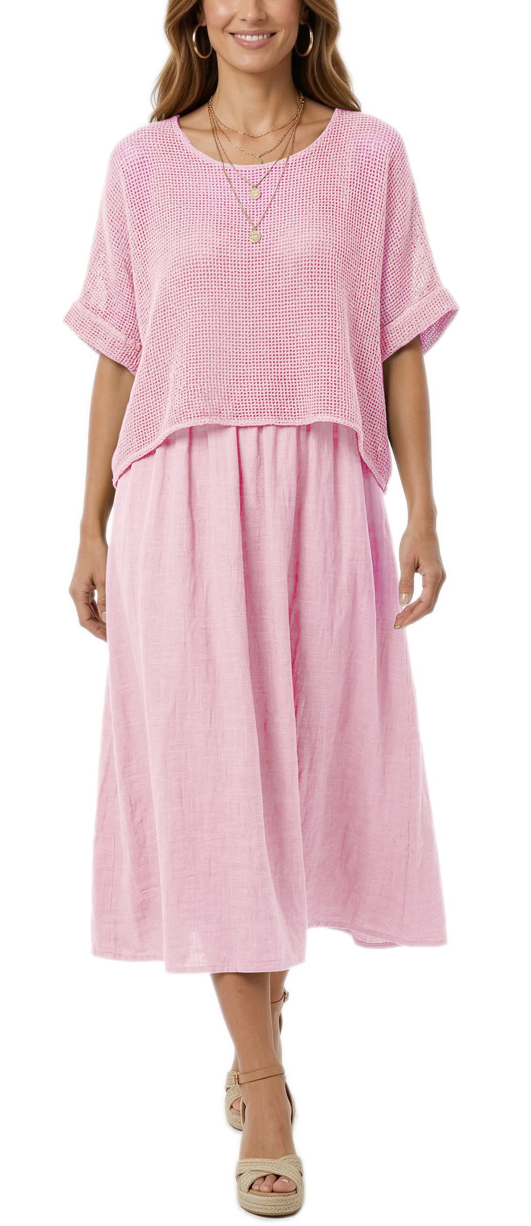 dy_mode Sommerkleid Damen Sommerkleid Midikleid in Zweiteiler-Optik Lagenlook Kleid in Unifarben, Zweiteiler-Optik