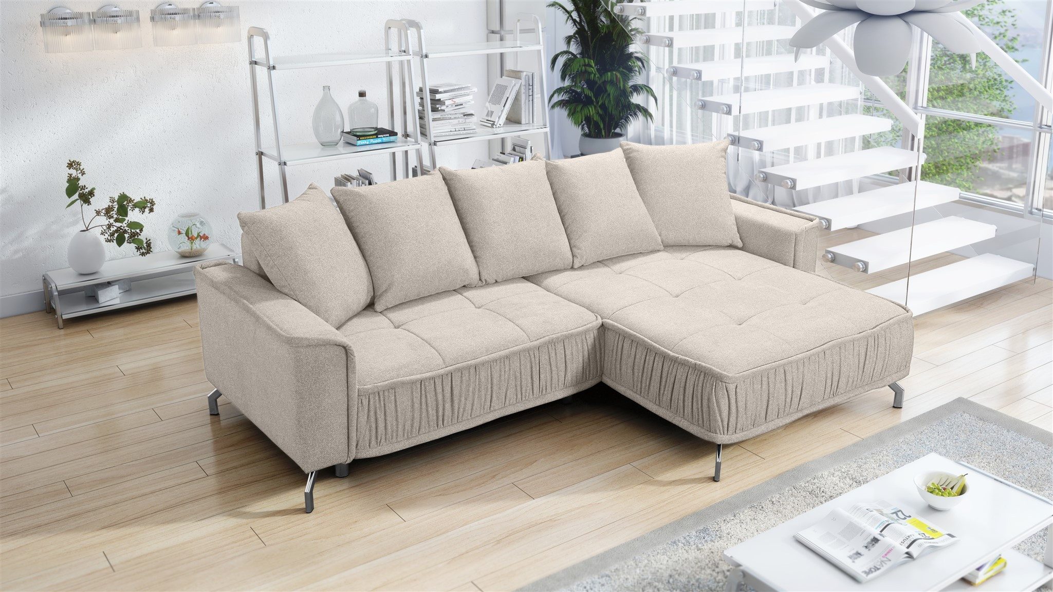 Fun Möbel Ecksofa Schlafsofa Sofa FLORENCE in Stoff, inkl. 5 Rückenkissen, inkl. Schlaffunktion