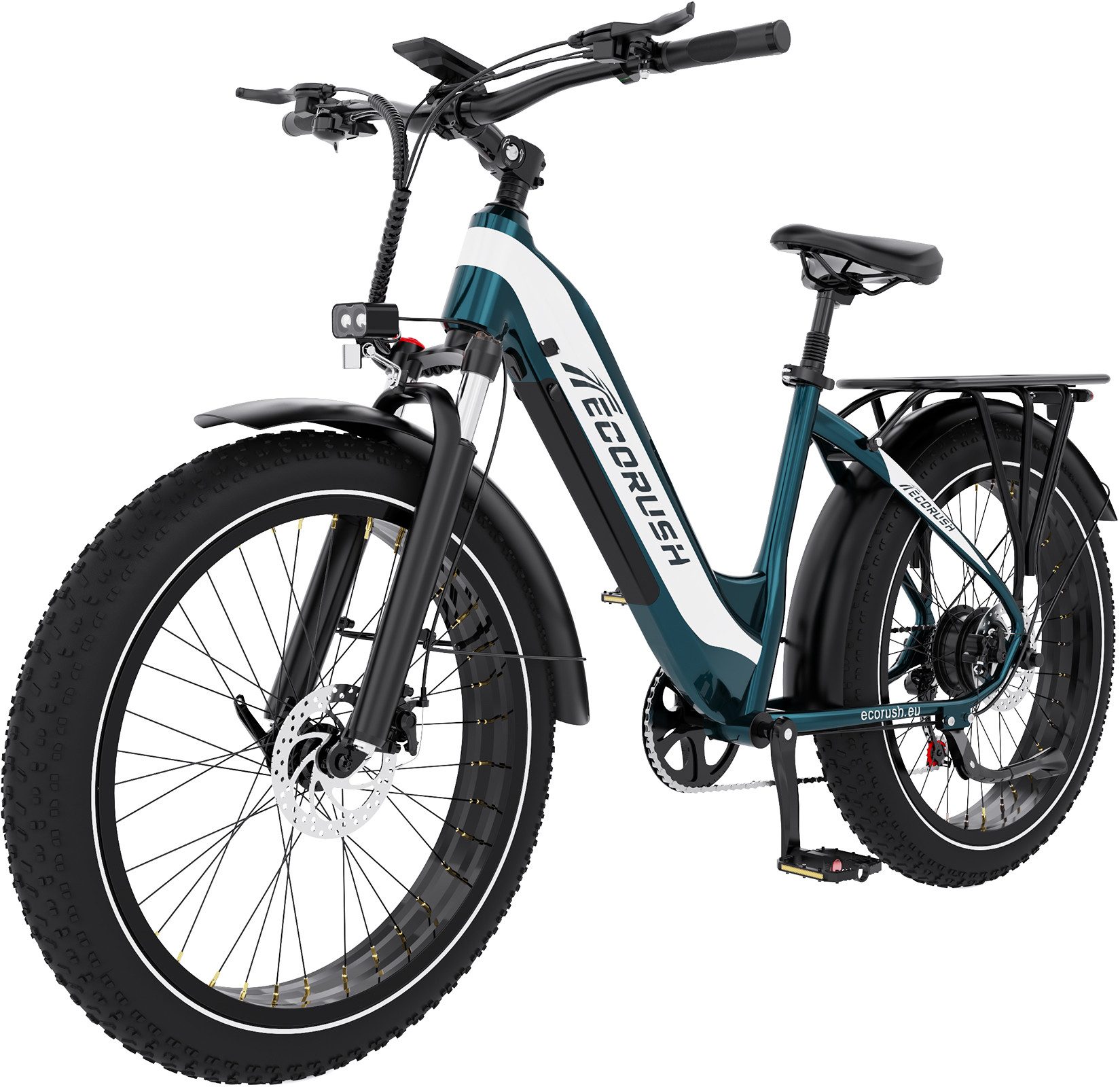 ECORUSH E-Bike Trekkingrad R3 Elektrofahrrad, 26 * 4.0 Breite Reifen mit48V20Ah Akku, 7 Gang shimano shimano Schaltwerk, Kettenschaltung, 250W Heckmotor, 960 Wh, Vollfederung, Pedelc, E-Mountainbike für Erwachsene