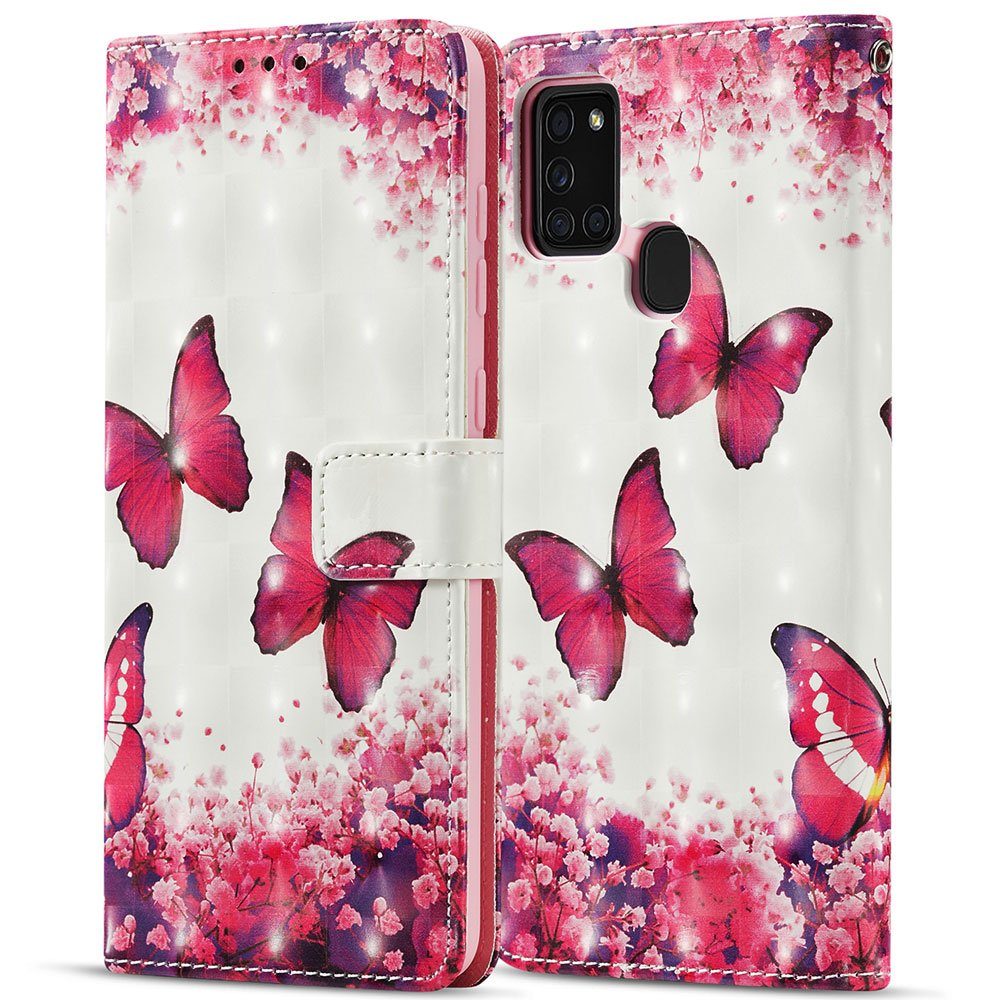 FITSU Handyhülle Handytasche für Samsung Galaxy A21s Hülle Schmetterling  Motiv 6,5 Zoll, Flipcase für Samsung A21s Handyhülle, Handytasche mit  Kartenfach