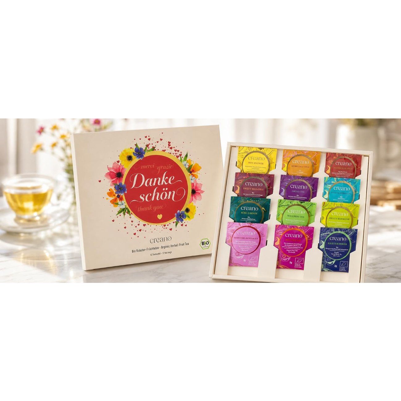 Creano Tee Creano Bio Kräutertee Geschenkset -Danke schön -12x Bio-Teebeutel 24g*, 1 x 12 St.