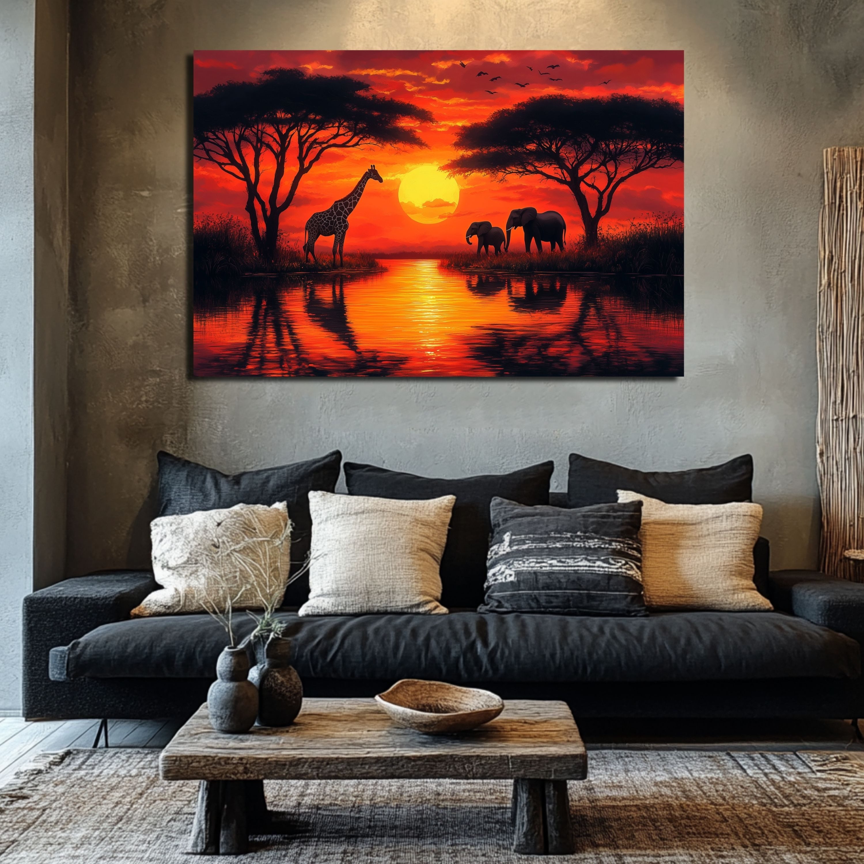 DARO Design Leinwandbild Modern Abstrakt Wandbilder XXL Wandbild Wand Deko Leinwand Bilder, (Sonnenuntergang Giraffe - Bild groß Wohnzimmer Schlafzimmer Küche E – Bild 3 von 5