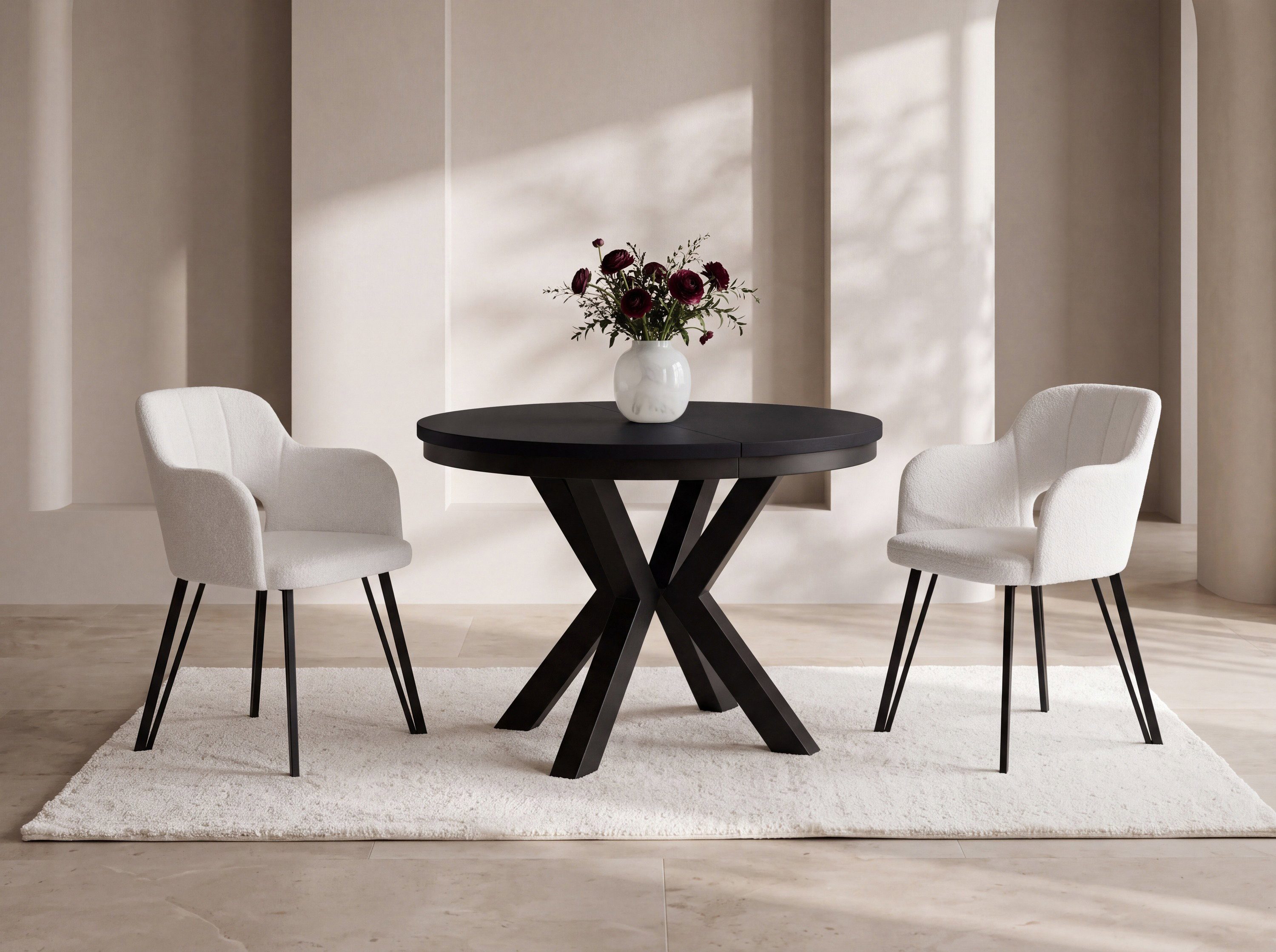 WFL GROUP Esstisch Clara im Loft-Stil rund ausziehbar mit schwarzen Metallbeinen (MADE IN EU, erhältlich in zwei Größen – 100/120 cm, ausziehbar auf 180/200 cm), platzsparender Industrial Tisch in Holzoptik für Wohnzimmer oder Küche