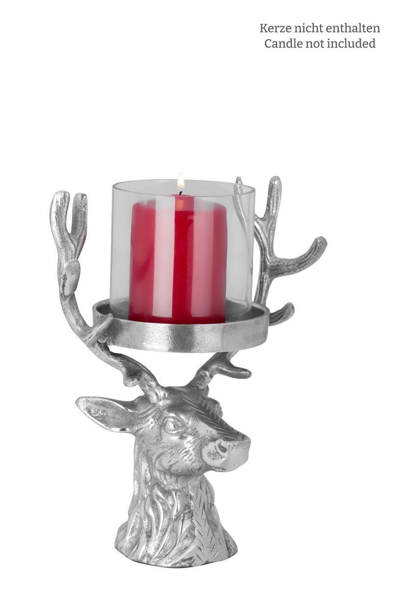 Hermann Bauer jun. Kollektion GmbH Windlicht Windlicht Hirschkopf Aluminium H 28 cm, Glas Ø 12,5 cm