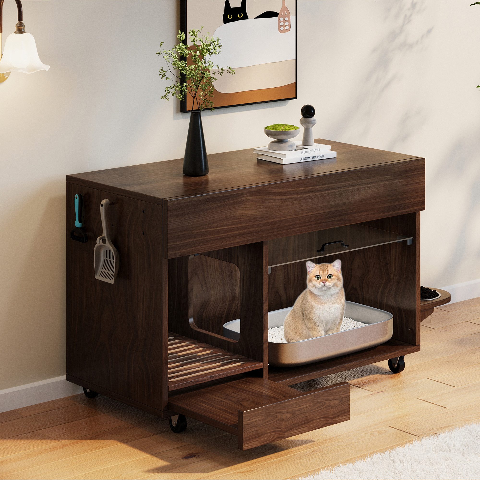 OKWISH Tierhaus Bewegbarer Katzenkloschrank, mit Hakenlochplatte, günstig online kaufen